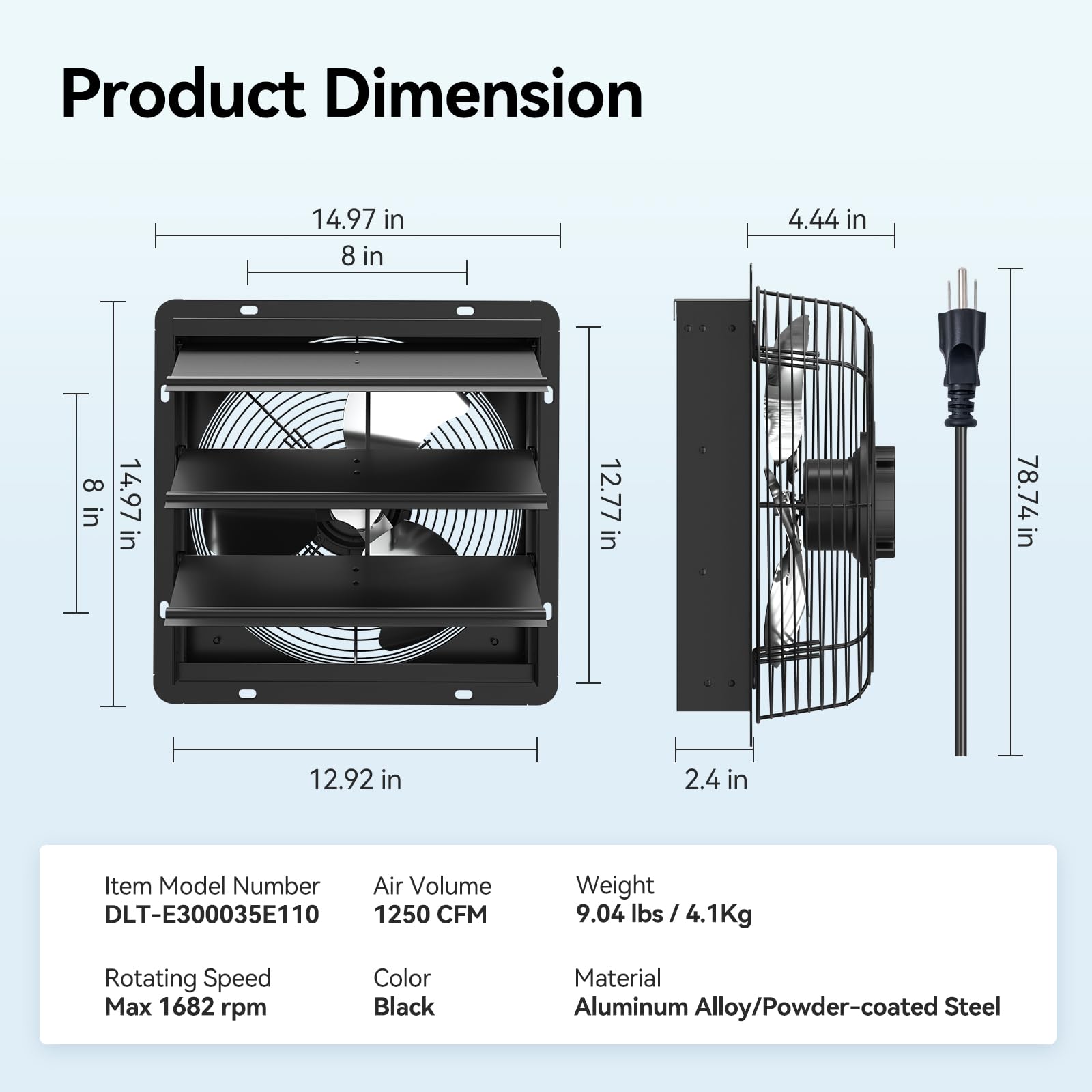 Addlon 12 Shutter Exhaust Fan Wall Mounted With Ec Motors And Remote Control, Timer, 8 Speeds, 1250Cfm, Low Noise, Easy To Insta