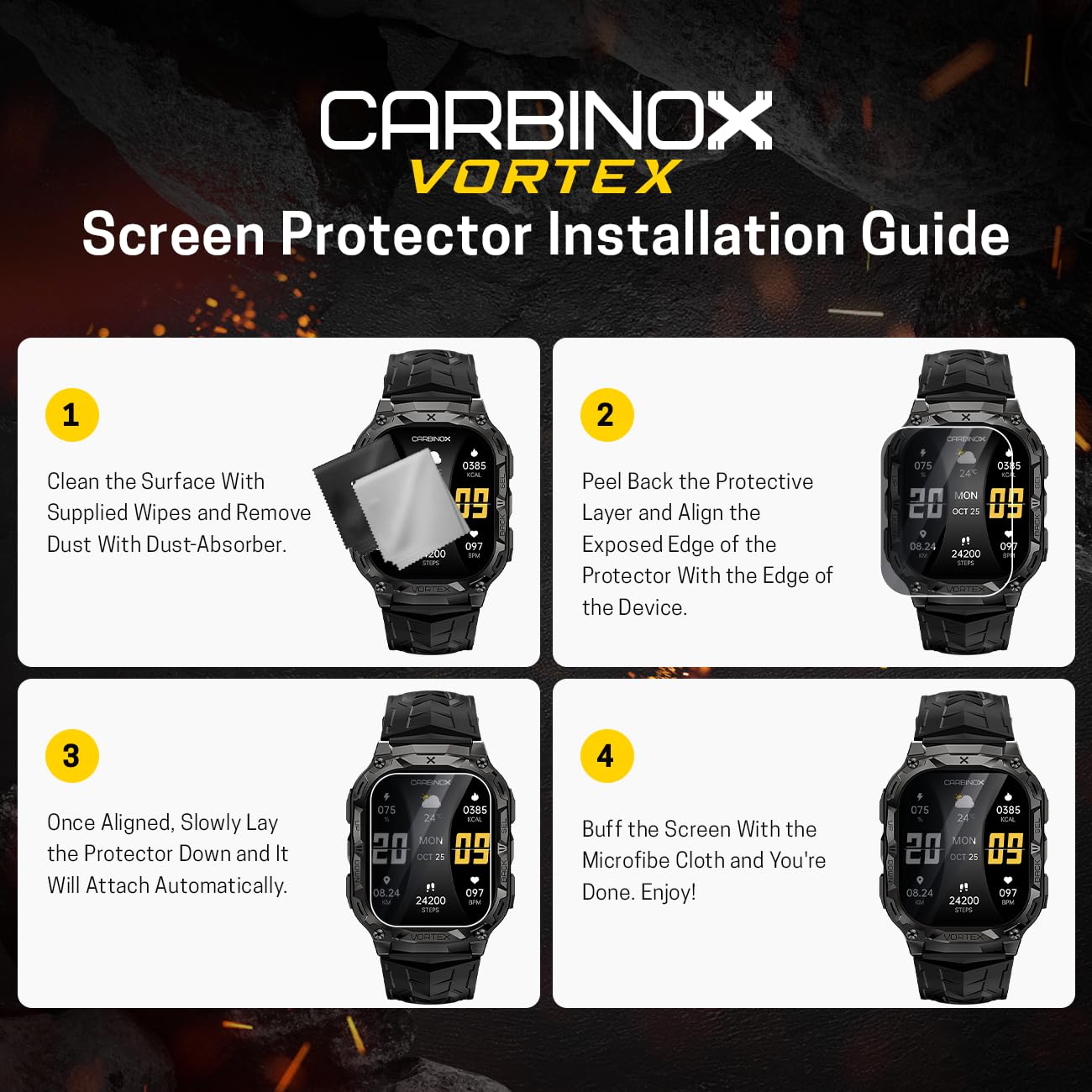 Carbinox Tempered Glass Screen Protector Compatible For Vortex Smart Watch - High Transparency, Anti Scratch, High Sensitivity,