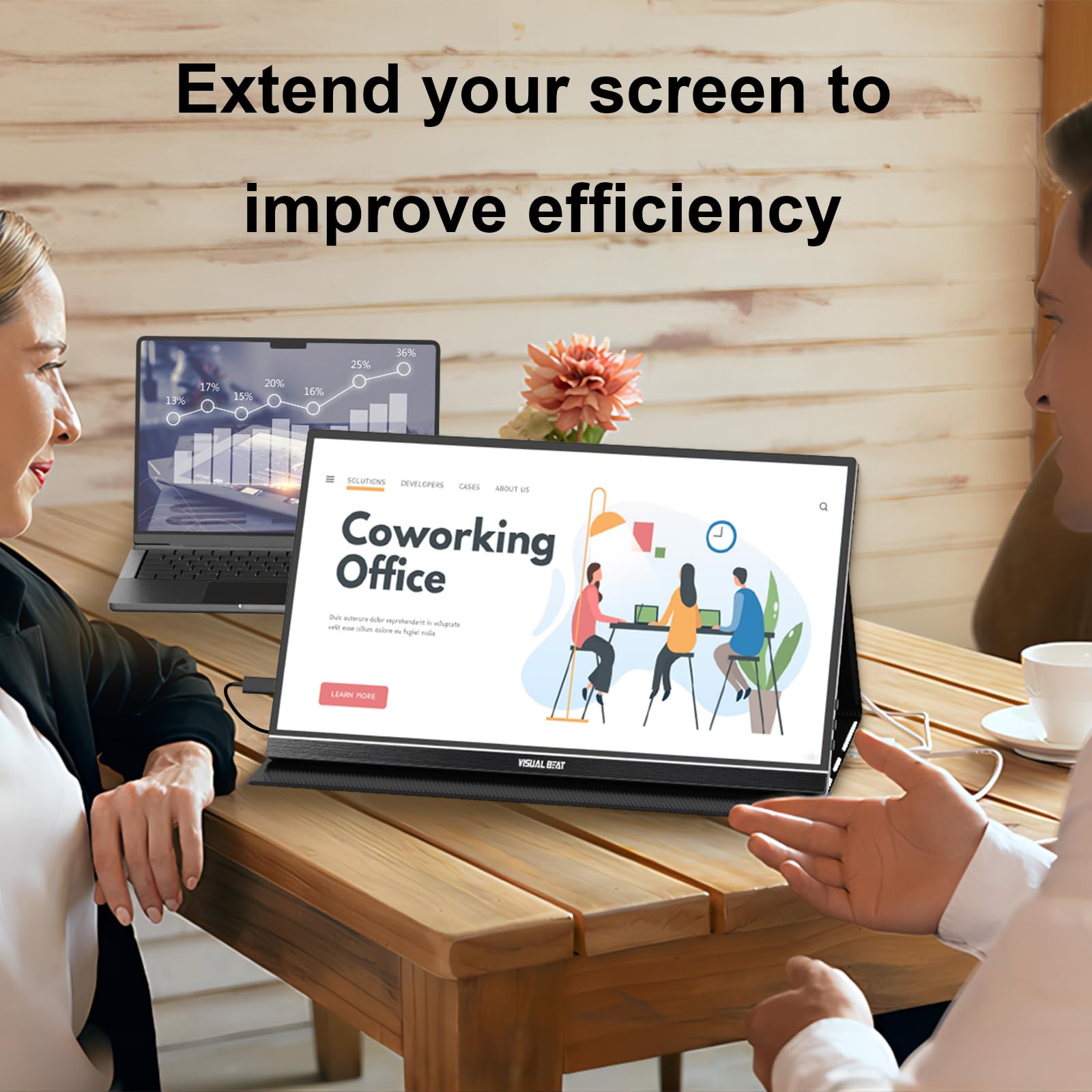 Visual Beat Portable Monitor Touch Screen 15.6 1080P Usb-C Hdmi Computer Display Hdr Ips Eye Care Screen 100% Srgb With Smart