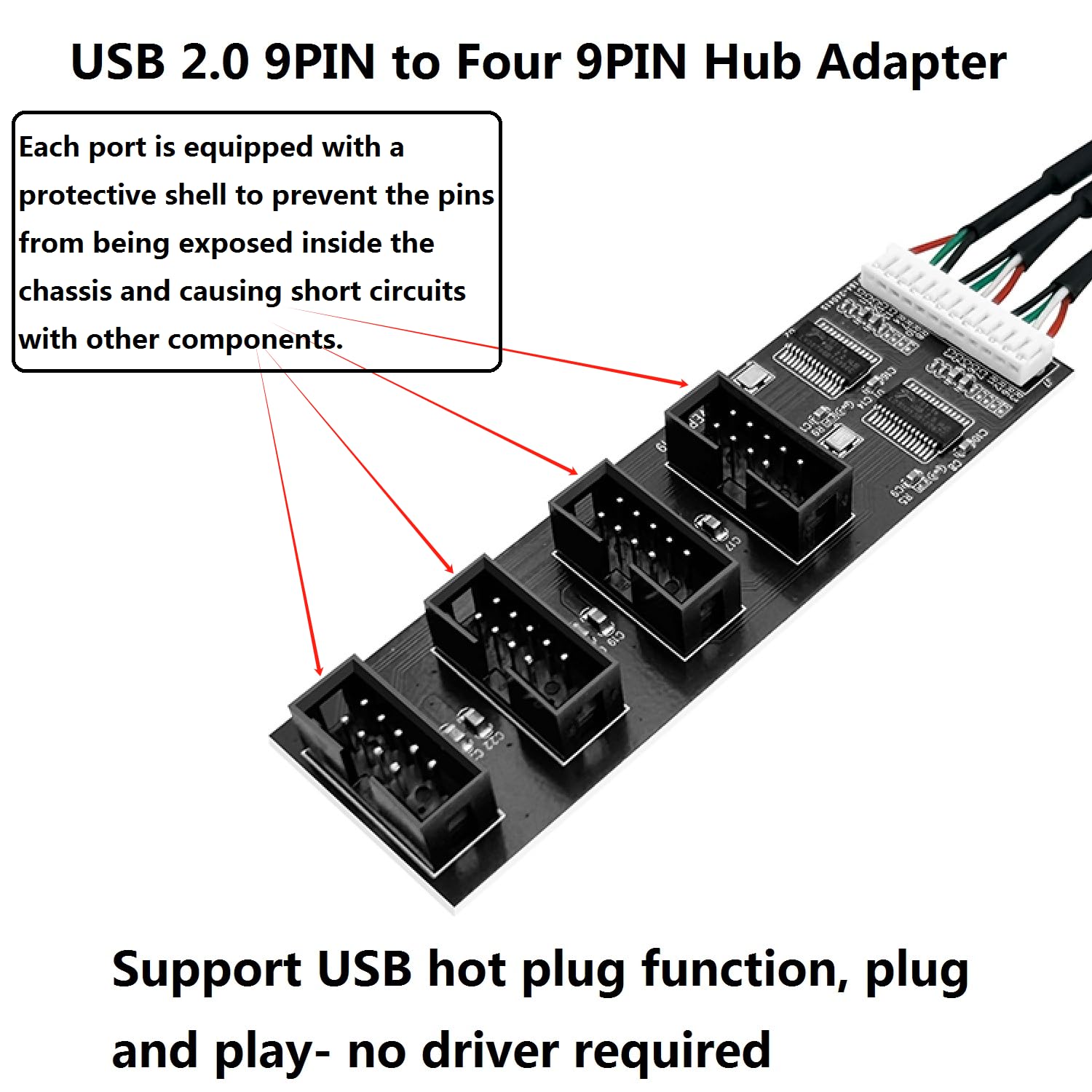 Hoxibsl Internal Usb 2.0 Hub Header Splitter With Sata Powered Cable,4 Ports Motherboard Extension Splitter For Wifi Receiver, F