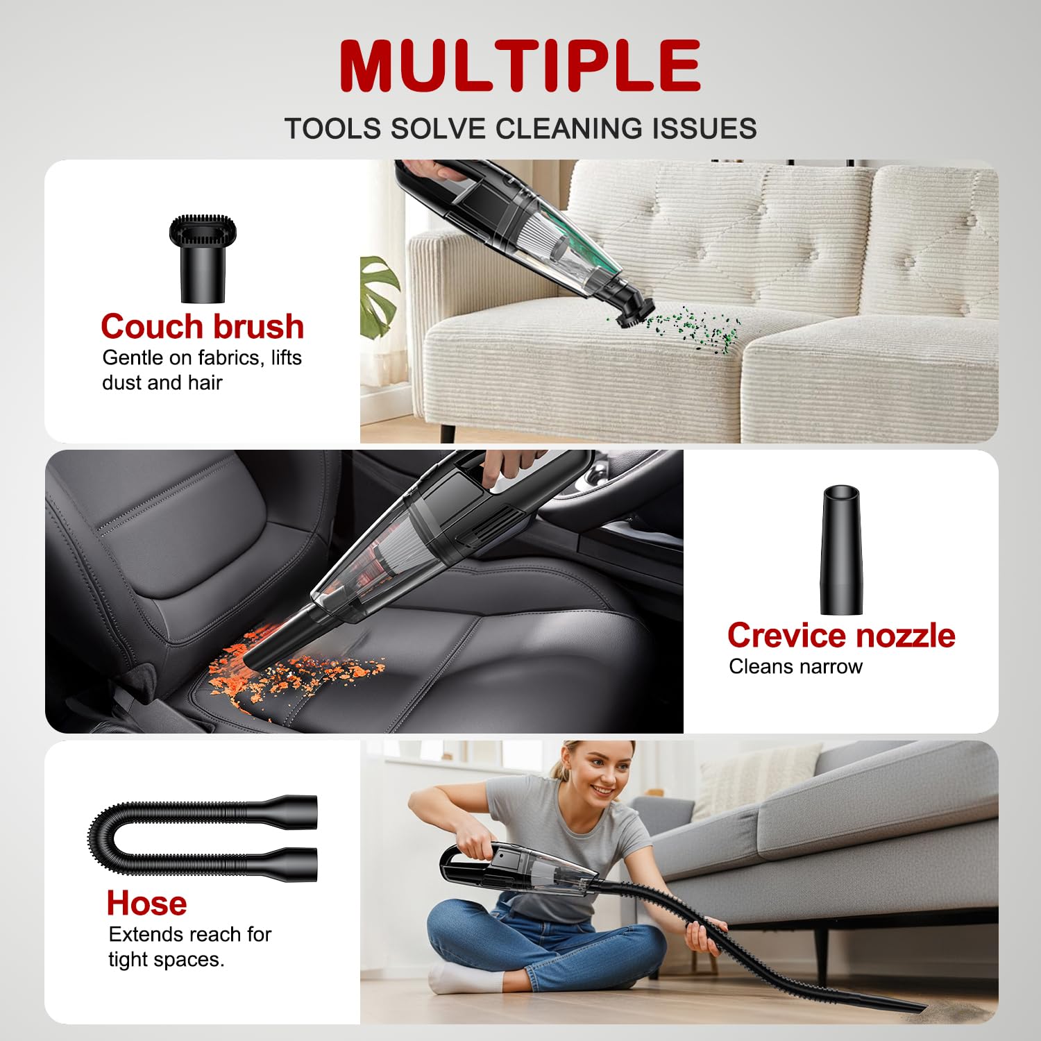 Bsrco Handheld Vacuum Cordless Rechargeable 8000Pa, Car Vacuum Portable Cordless, Hand Vacuum Rechargeable, 3 In 1, Lightweight,