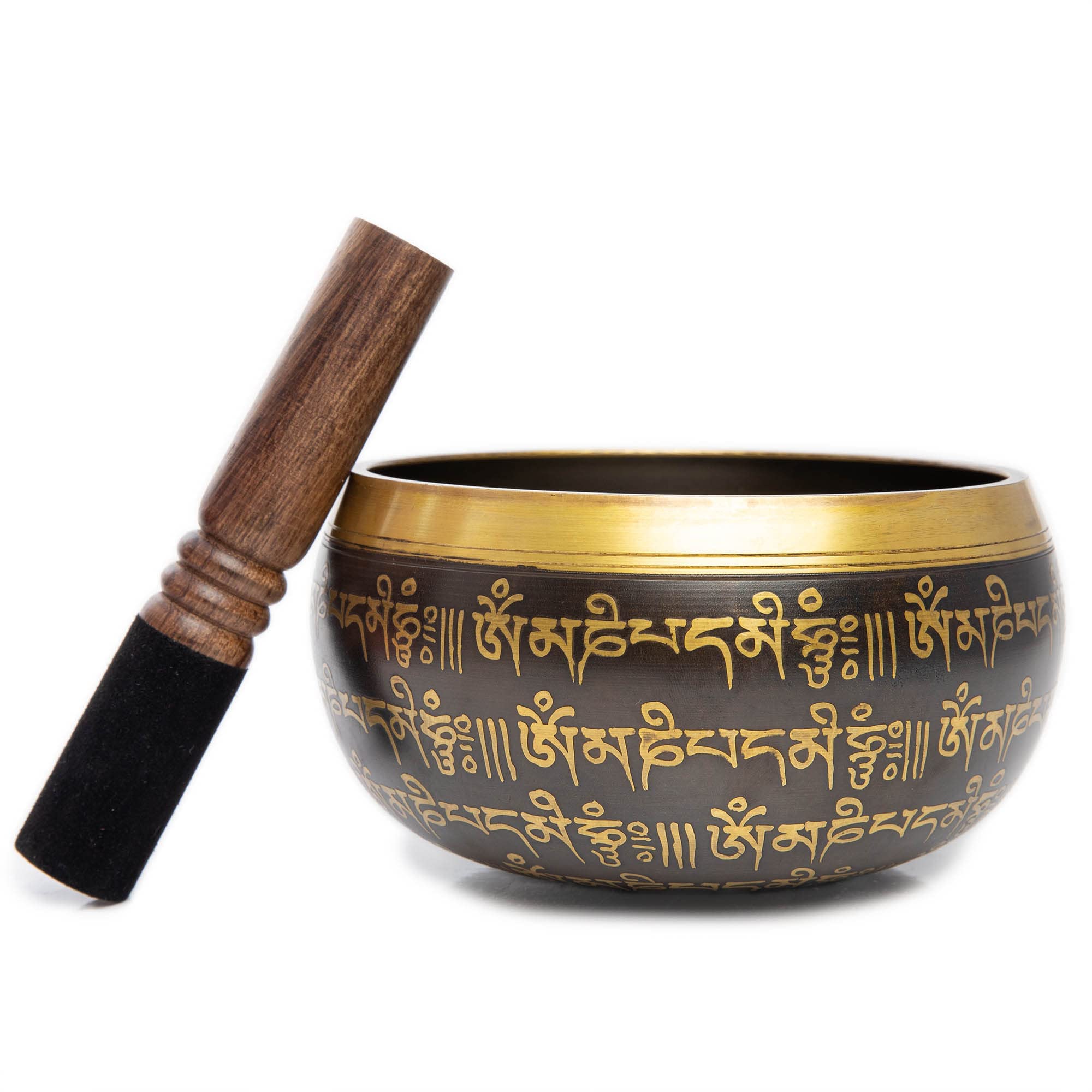 Tibetan Singing Bowl Set   4'' Easy To Play Authentic Handmade For Meditation Sound 7 Chakra Healing By Himalayan Bazaar (Black