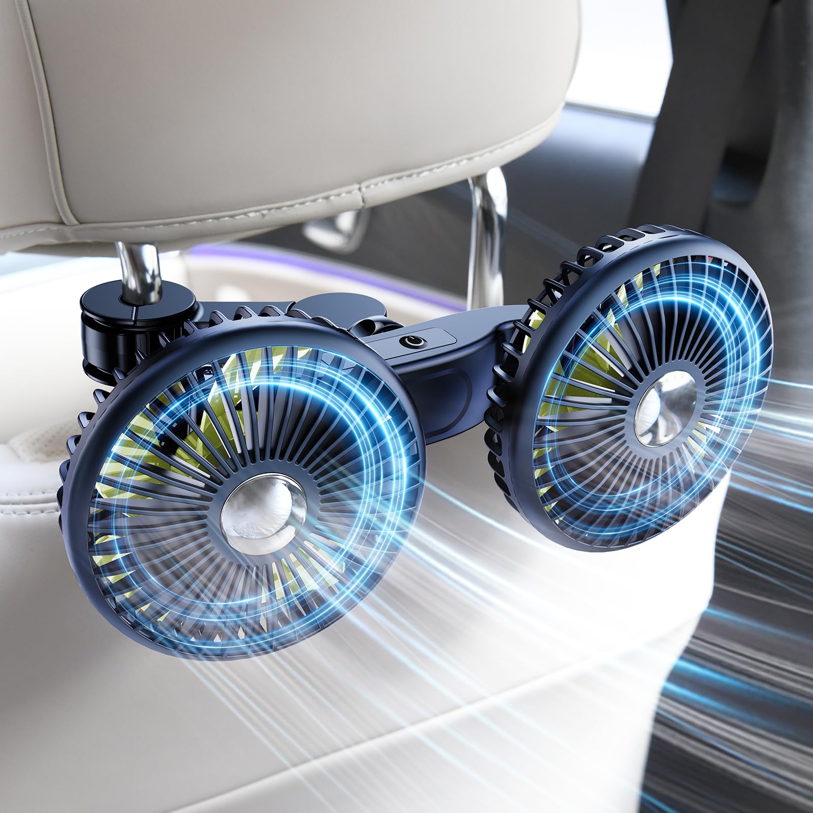 Dicmky Dual Head Car Cooling Fan For Back Seat, Battery Powered Rechargeable Usb Car Seat Headrest Fan For Baby Rear Facing, Sum