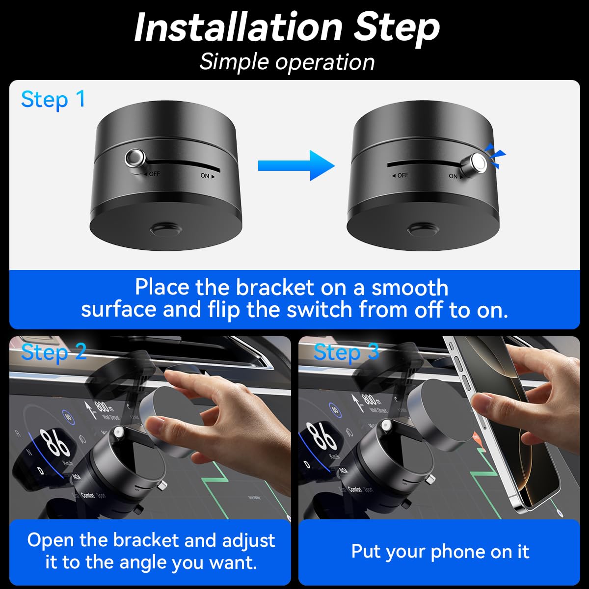 2025 Upgrated Vacuum Suction Magnetic Phone Holder, Retractable Strong Suction Cup Magnetic Hands-Free Car Cellphone Mount Folda