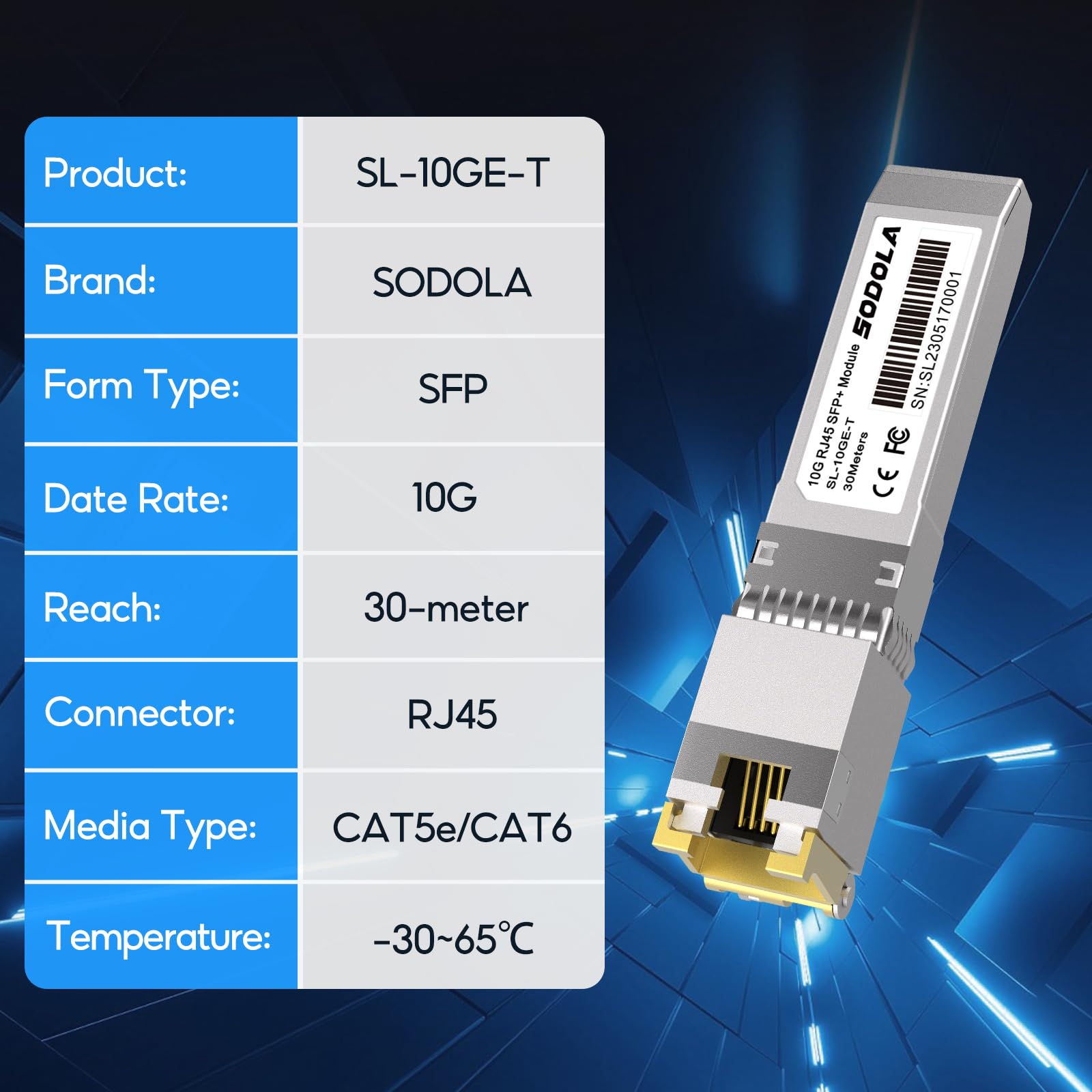 Sodola 10Gbase T Rj45 Sfp+ Module, 10G Sfp+ Rj 45 Copper Transceiver For Sodola, Sfp To Ethernet, Plug And Play,Hot Pluggable,Up