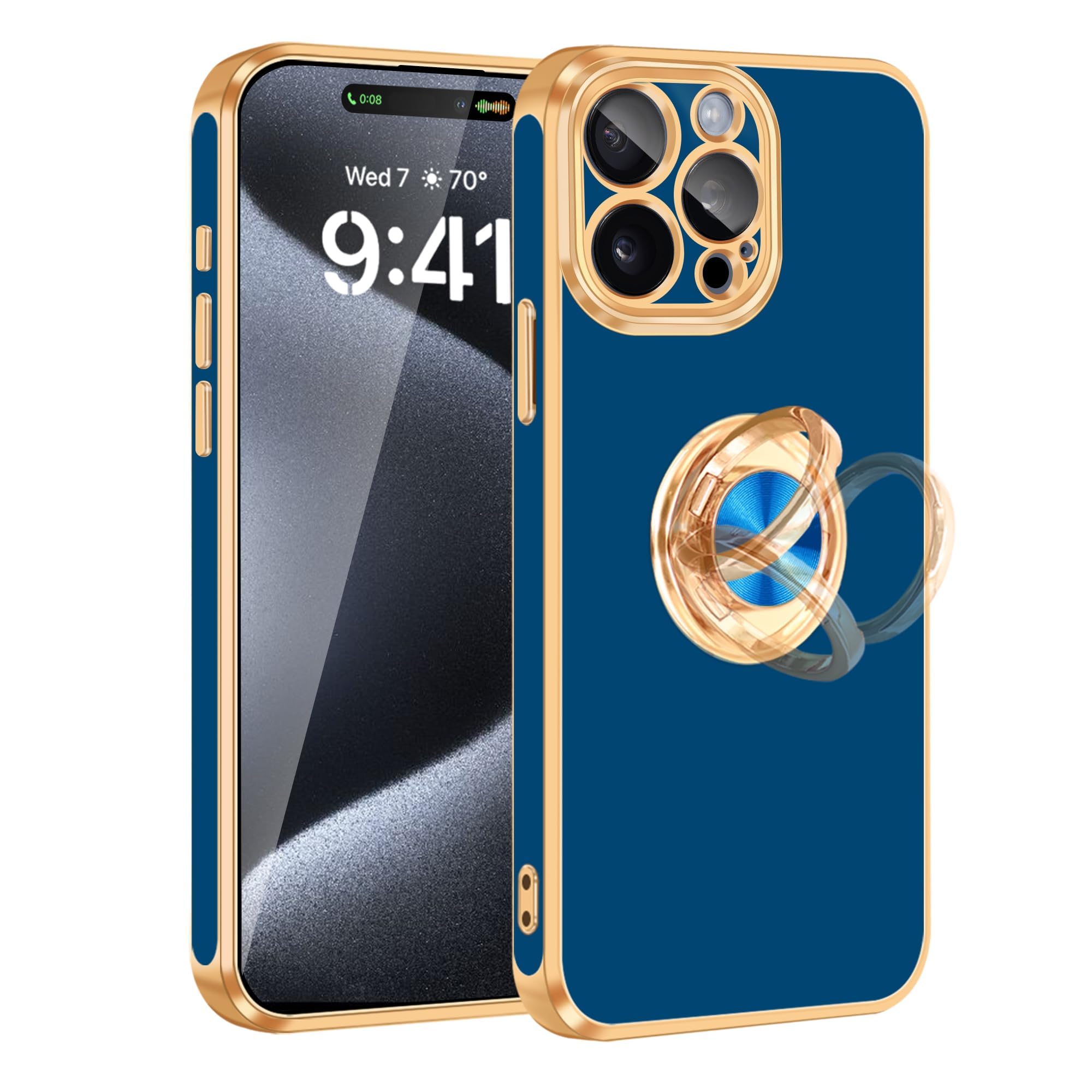 Fingic For Iphone 15 Pro Max Phone Case[With 360 Ring Holder][Support Magnetic Car Mount] Cute Kickstand Slim For Women Girl Non