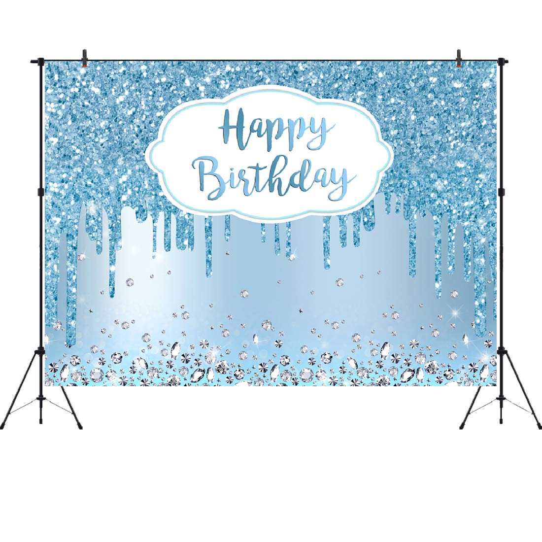 Aperturee 7X5Ft Blue Happy Birthday Backdrop Glitter Diamonds Girls Sweet 16 18Th 21St 30Th 40Th 50Th Women Photography Background Banner Supplies Photo Booth Studio Props Party Decoration Cake Table