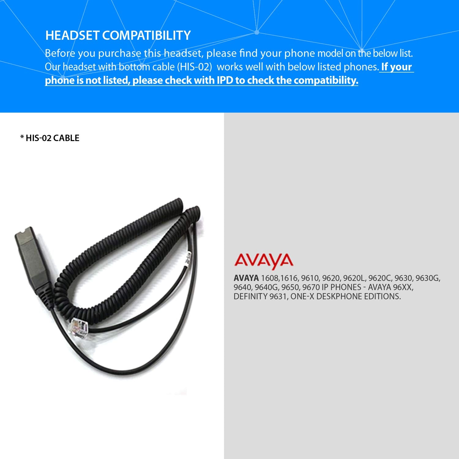 Ipd His 02 Headphone Cable Connector With Qd Headset Adapter And Rj9 Cord Jack Plugs Intended For Desk Phone Avaya Ip1608,1616,