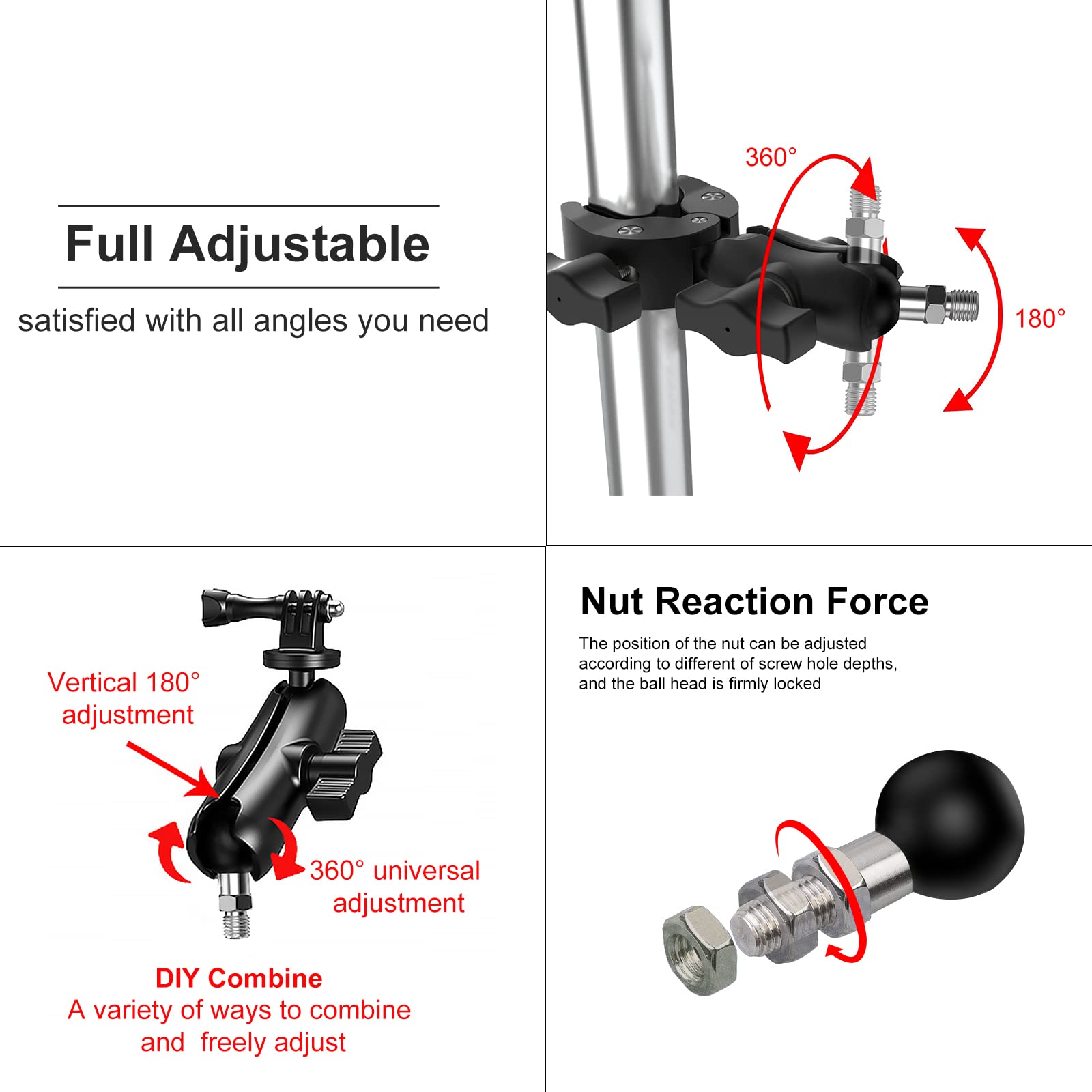 Ihytoon 1 Inch Ball Mount Adapter Threaded Post M8X1.25Mm Compatible With Ram Mounts For Action Camera Tripod Ball Adapter Bike