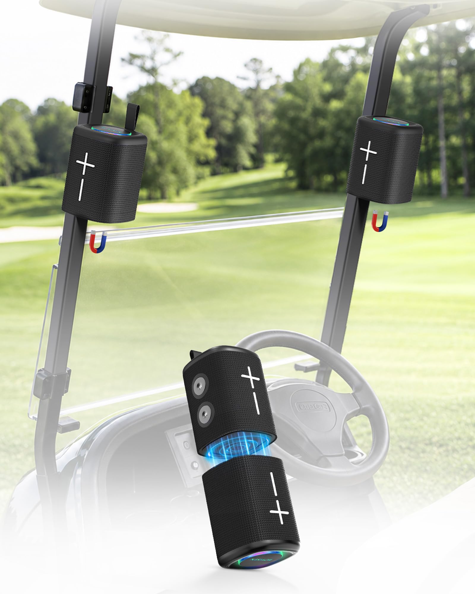 BOYISEN 2in1 Split Magnetic Golf Cart Speaker, Portable Bluetooth Speaker