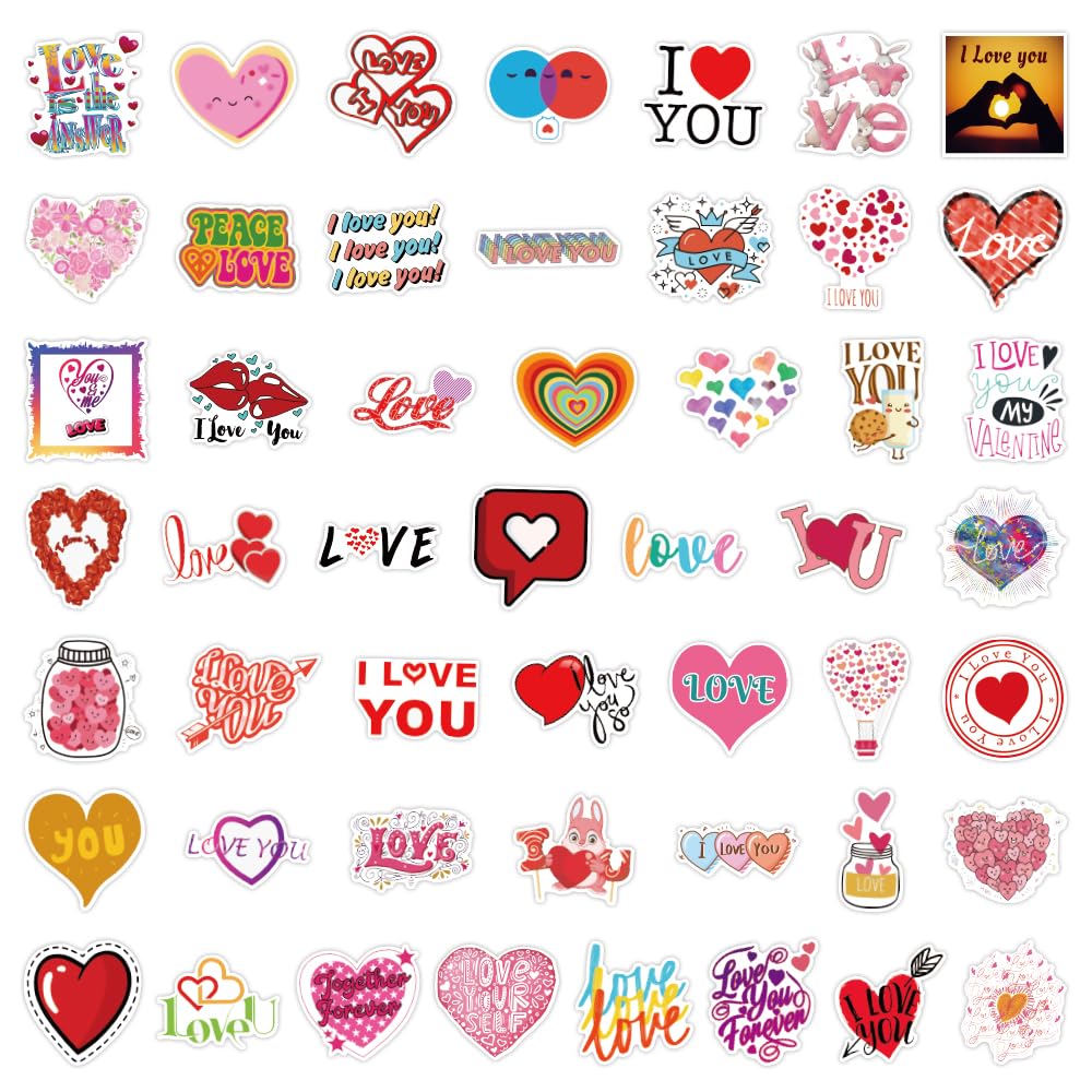 50Pcs Cute Love Stickers For Kids Teens, Valentine'S Day Stickers For Couple Girlfriend Boyfriend, Waterproof Heart Stickers For
