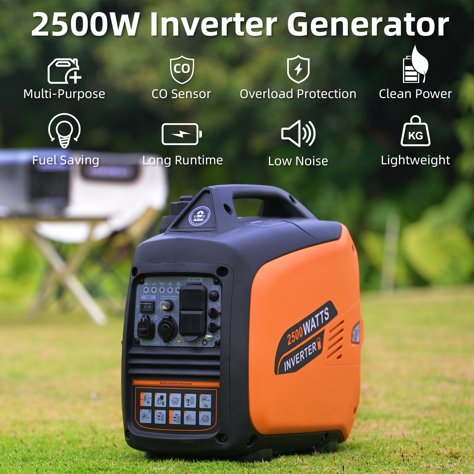 Oxseryn Portable Inverter Generator 2500W Gas Powered, Long Runtime Gas Generators For Home Use, Camping, Super Quiet Emergency