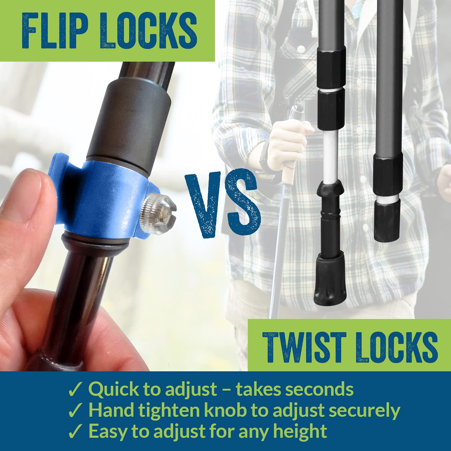 York Nordic Pro Collapsible 4 Piece Trekking/Walking Poles   Pair Of Monopod Poles W/3 Flip Locks, Detachable Rubber Feet, And G