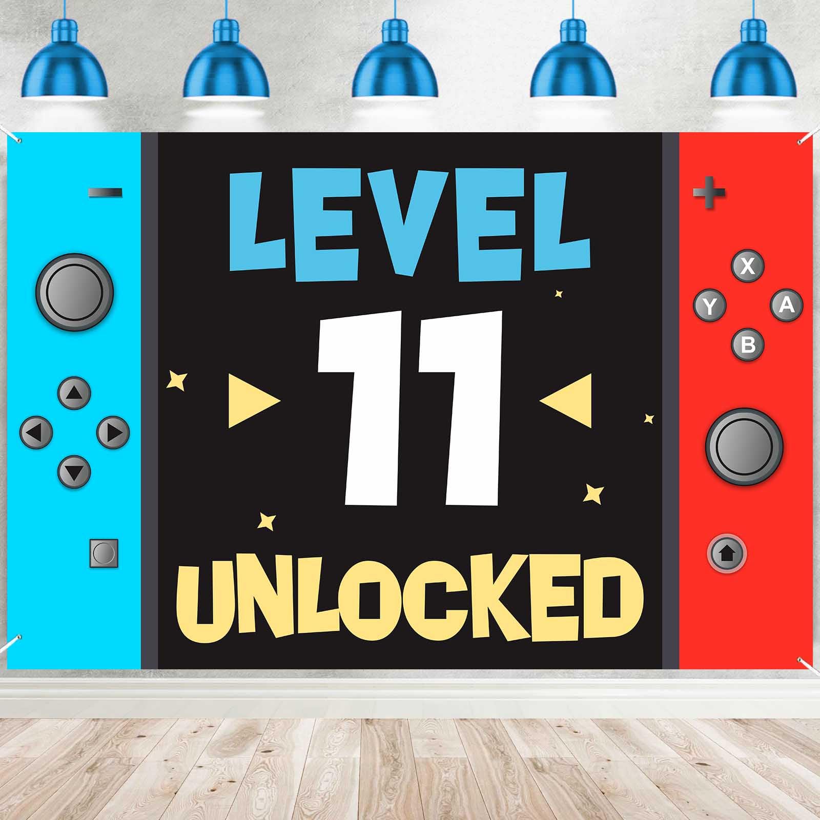 Level 11Th Unlocked Happy 11Th Birthday Level Up Banner Backdrop Background Photo Booth Props Video Game Youth Theme Decor For B