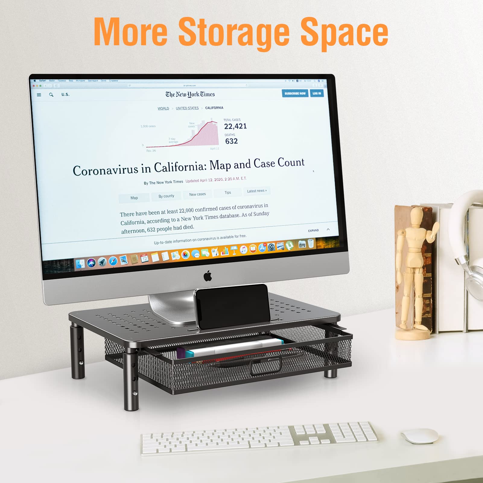 Elived 2 Pack Monitor Stand Riser With Drawer, 3 Height Adjustable With Larger Storage Space For Home And Office Supplies, Metal