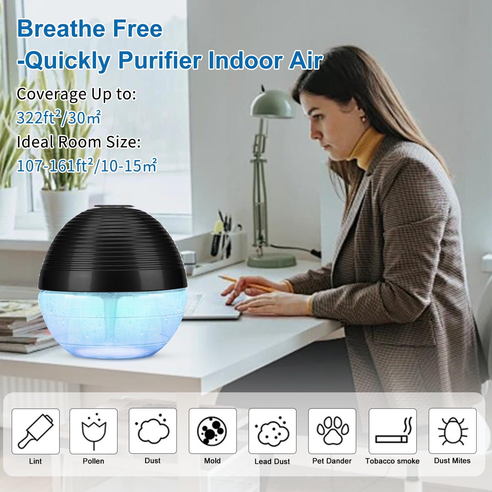 Ap Airpleasure Water-Based Purifier Air Washer, Air Revitalizer & Freshener, Air Fresher With 6 Colorful Lights For Rooms (Black