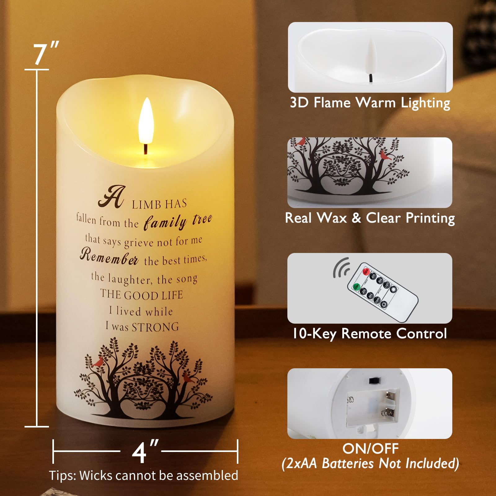 Homemory Memorial Candle Bereavement Sympathy Gifts For Loss Of Loved One, Real Wax Led Candle With Remote Memorial Gifts For Lo