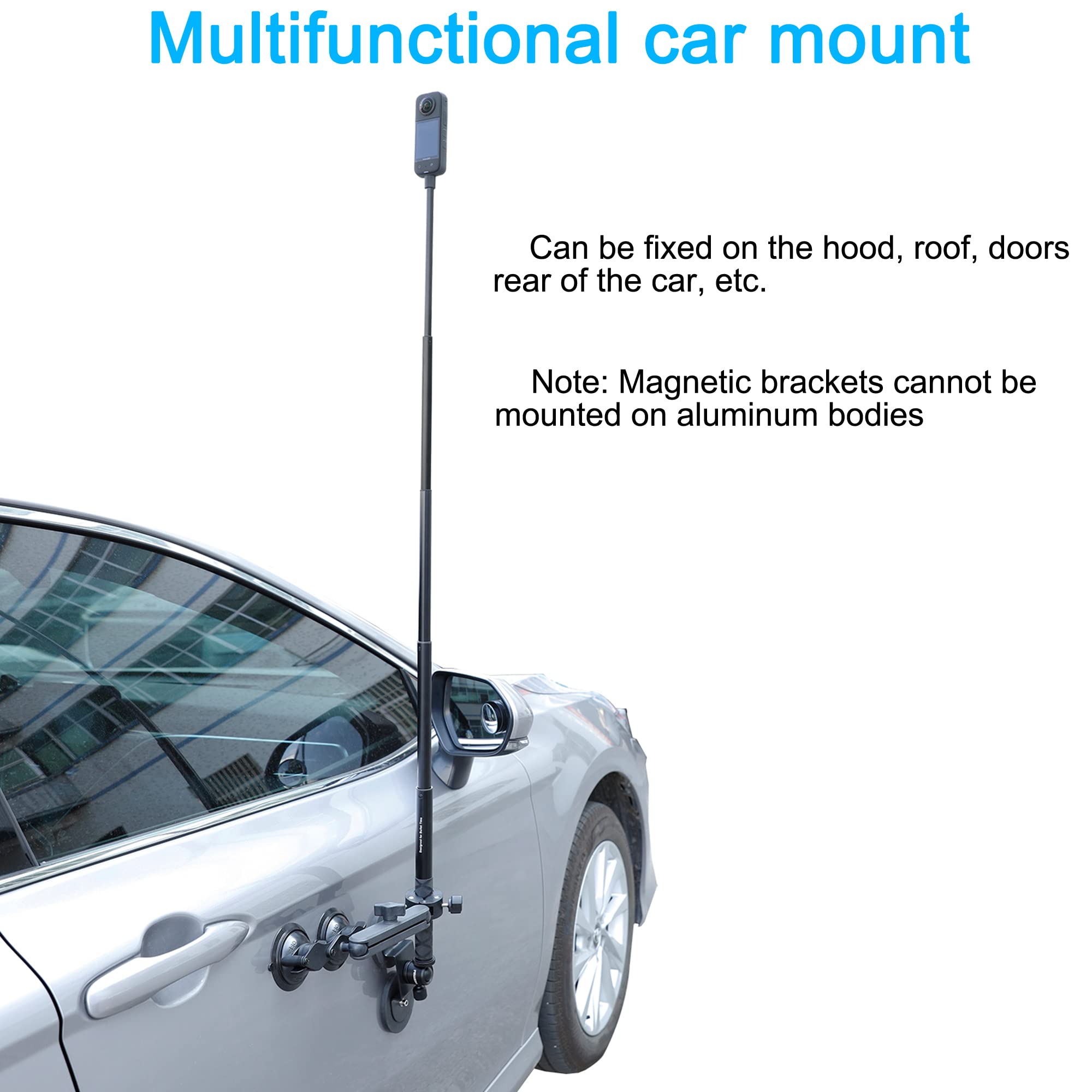 Pellking Car Mount Kit For Insta360 Camera, 4In1 Suction Cups Magnetic Mount With 114Cm Invisible Selfie Stick For Insta360 X4,X3,X2,X,Go 3,One Rs,R,One Rs 1 Inch 360 Camera