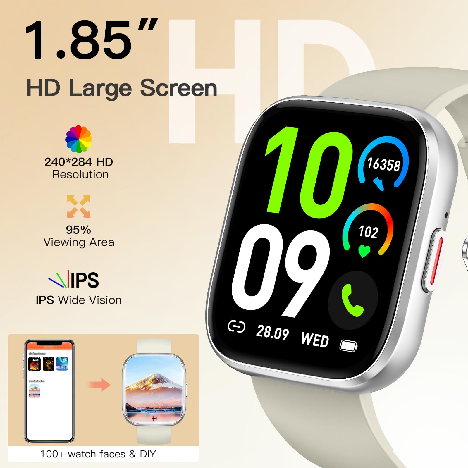 Smart Watches For Men Women Answer/Make Call, 1.85 '' Fitness Watch With 120+ Sports Modes, Heart Rate/Spo2/Sleep Tracker, Pedom