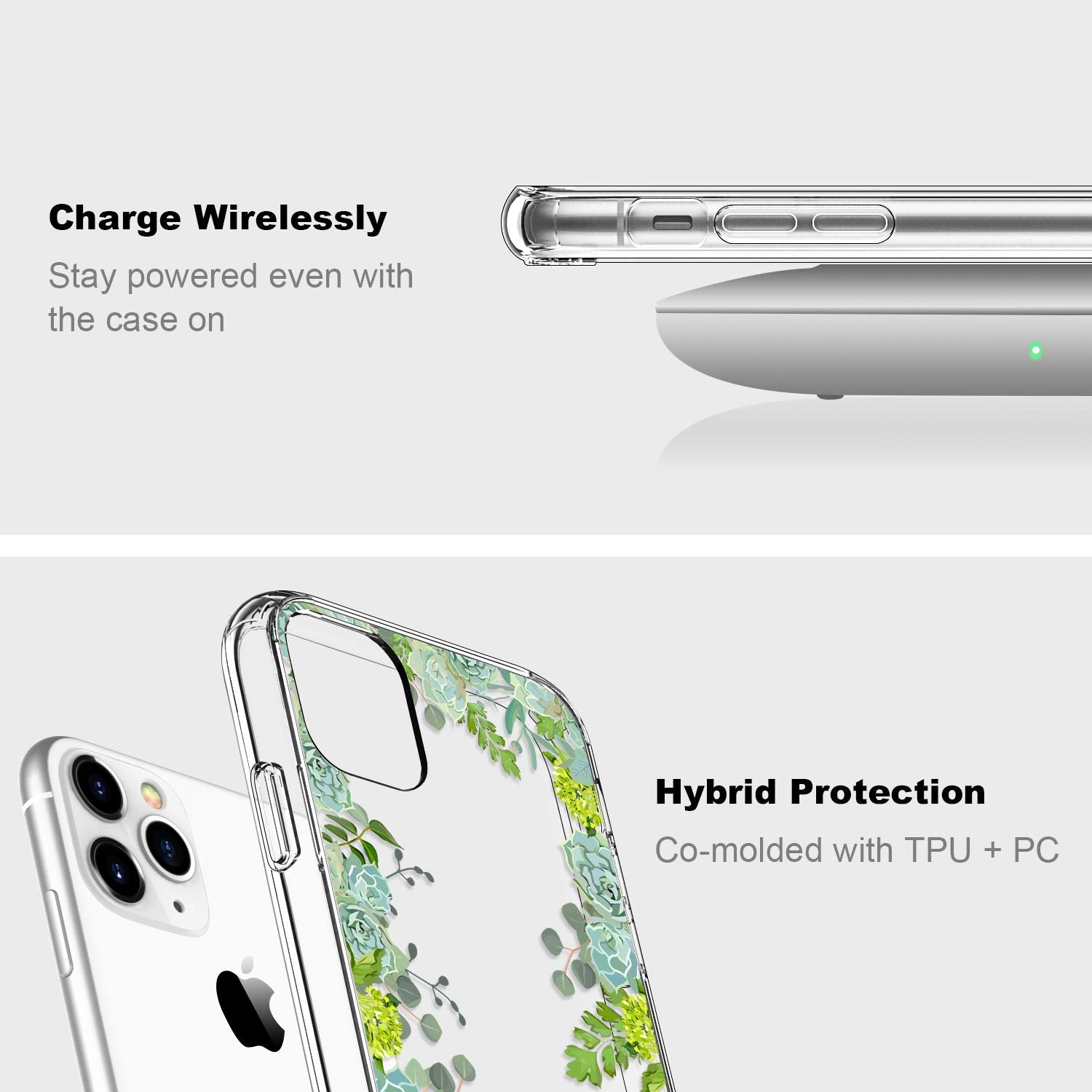ICEDIO iPhone 11 Pro Shockproof Phone Case with Floral Patterns TPU Green Leaves Flowers