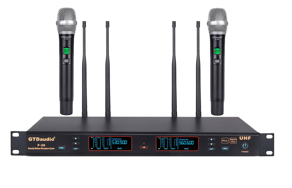 Gtd Audio 2X100 Channel Uhf Diversity Wireless Hand Held Microphone Karaoke Mic System F 36 (2 Hand Held Mics)