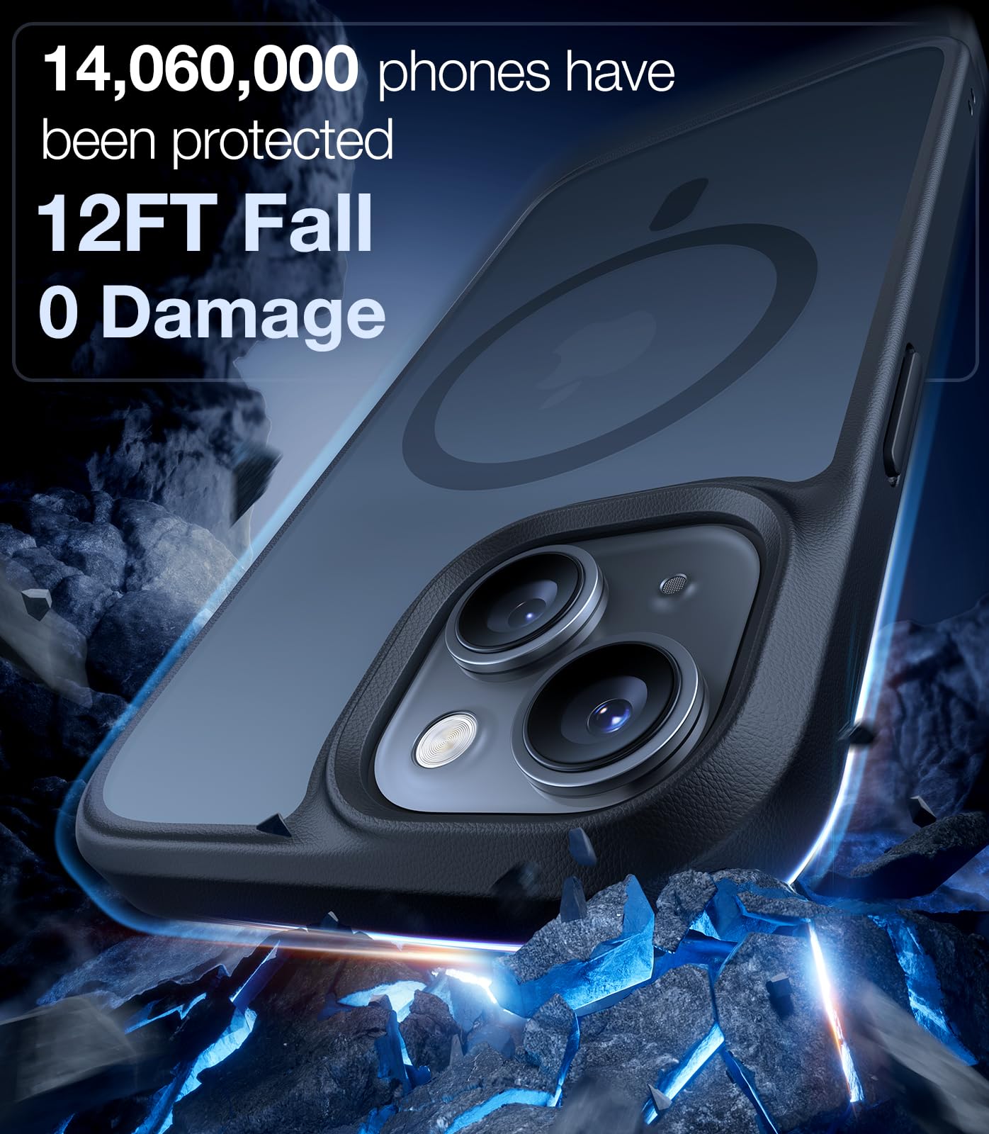 Torras Magnetic Shockproof For Iphone 15 Case Iphone 14 Case, 12Ft Military Grade Drop Protection, Translucent Slim Protective A