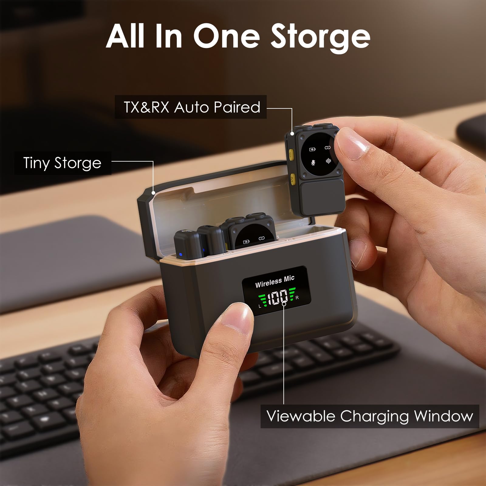 Mini Wireless Lavalier Microphone For Iphone Ipad Android With Lightning/Usb-C Plug, 80H Work Time Noise Reduction Lapel Mic For