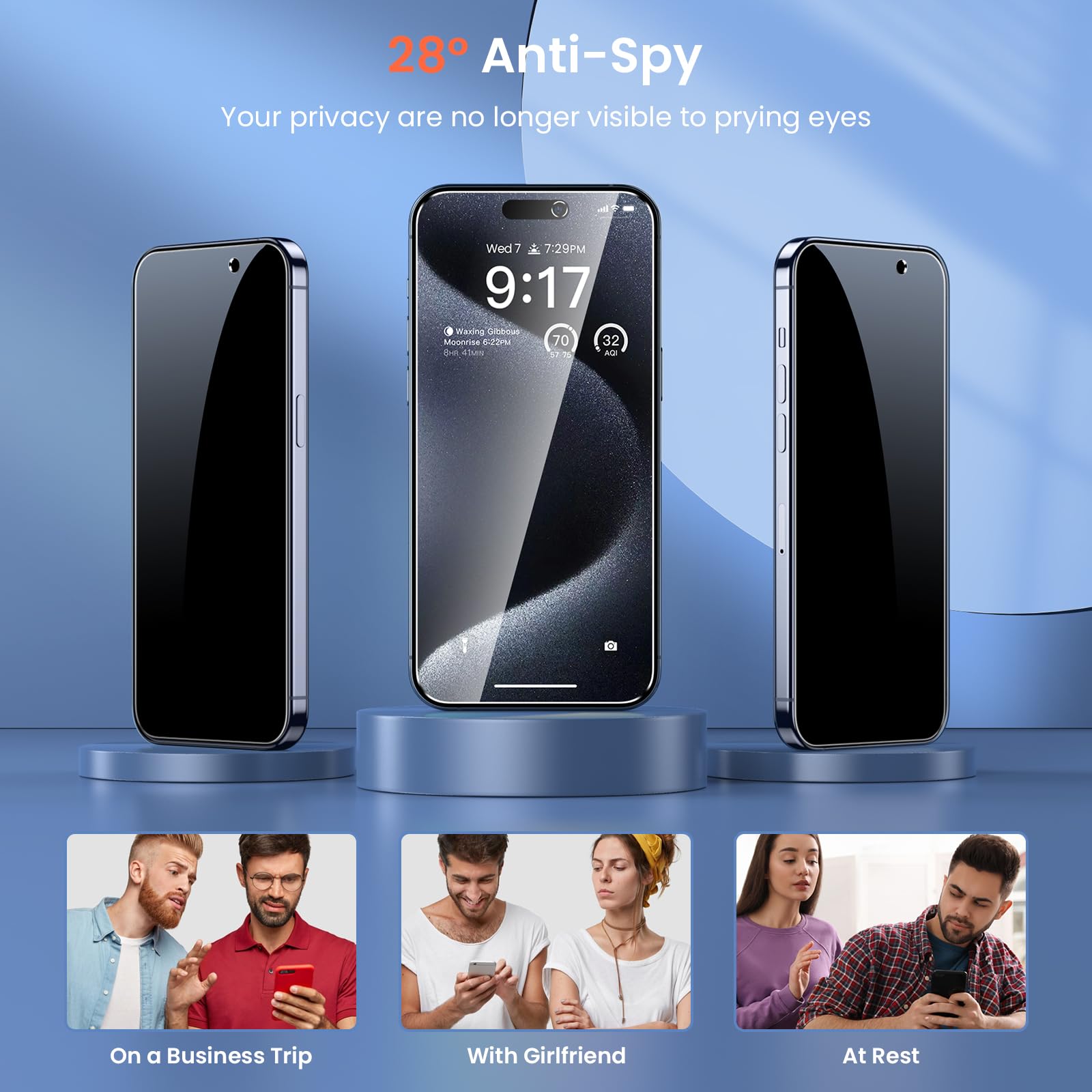 Fotbor [3+3 Pack For Iphone 15 Pro Privacy Screen Protector & Camera Lens Protector, Privacy Screen Iphone 15 Pro, Anti Spy Priv