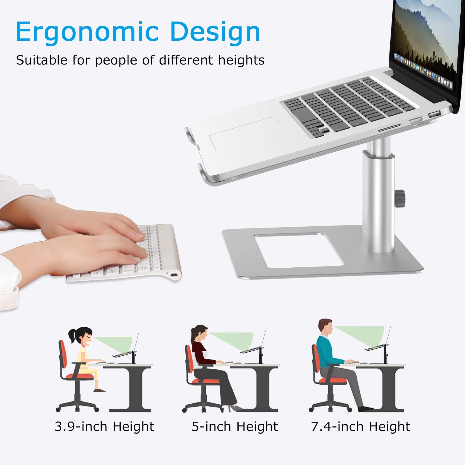Boyata Laptop Stand, Ergonomic Aluminum Height Adjustable Computer Stand Laptop Riser Holder For Desk, Compatible With Macbook P