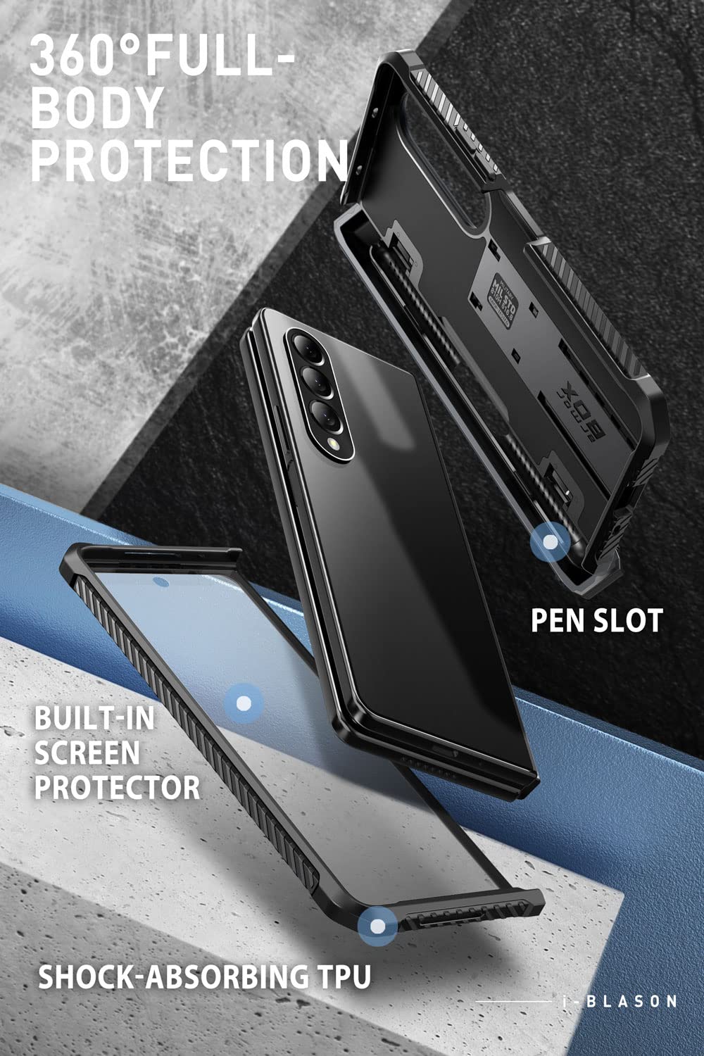 I Blason Armorbox Designed For Samsung Galaxy Z Fold 4 Case (2022 Release) With Pen Holder & Kickstand, Full Body Protective Bum