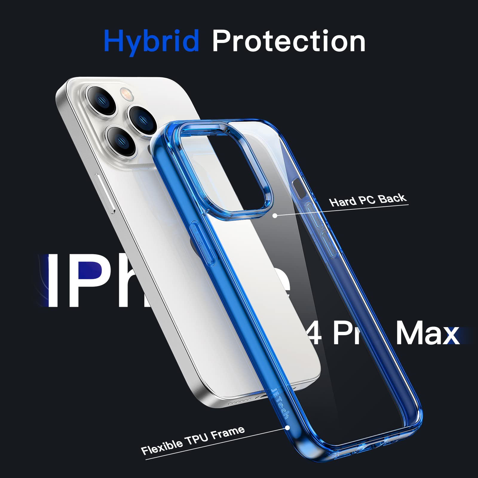 Jetech Case For Iphone 14 Pro Max 6.7 Inch, Non Yellowing Shockproof Phone Bumper Cover, Anti Scratch Clear Back (Blue)