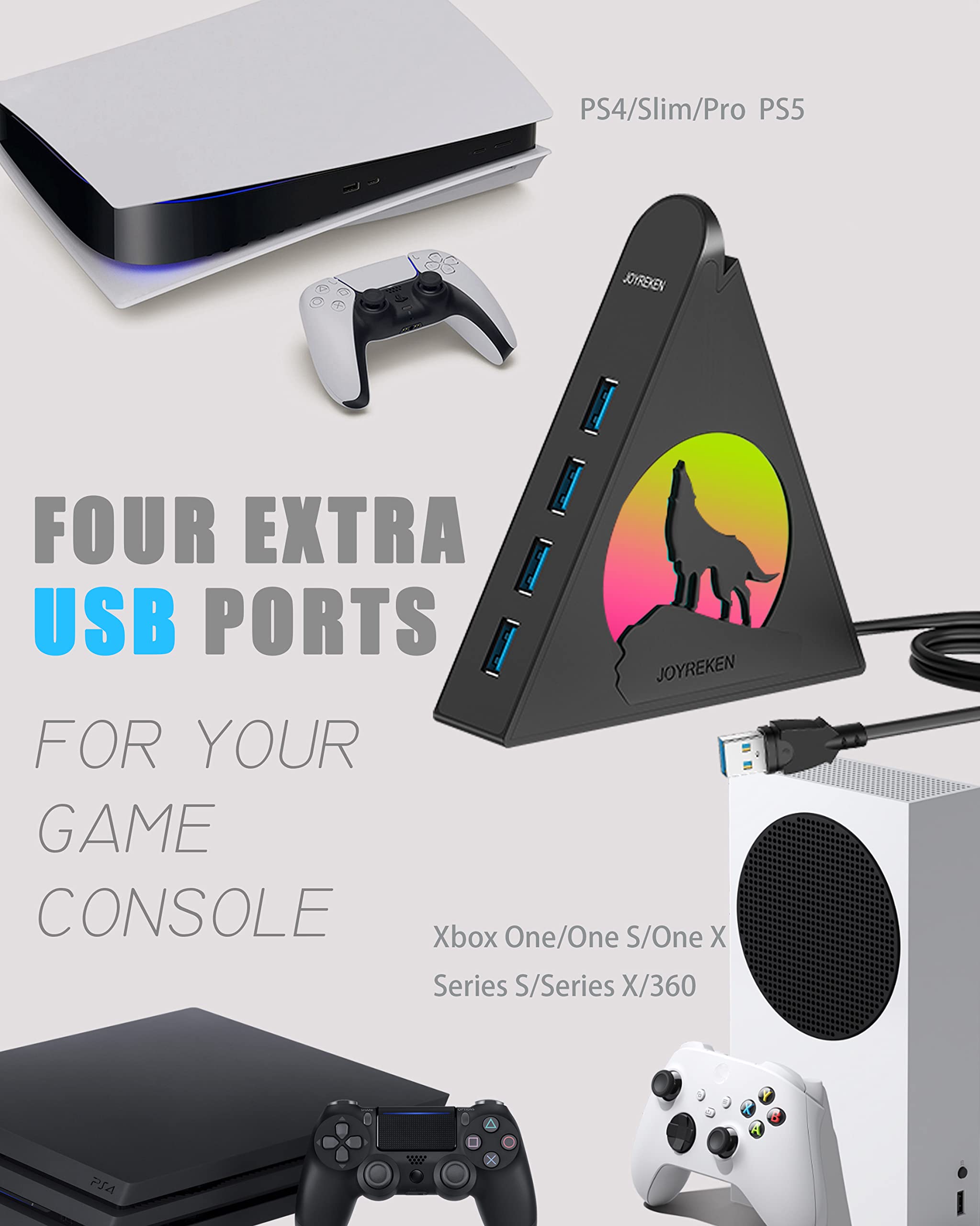 Powered Usb Hub 3.0, Joyreken Usb Hub With 4 Usb 3.0 Data Ports And 2 Usb Smart Charging Port, Usb Hub Tower Usb Hub 3.0 Powered With 12V/4A Power Adapter For Mac Pc Laptop Usb Flash Drives