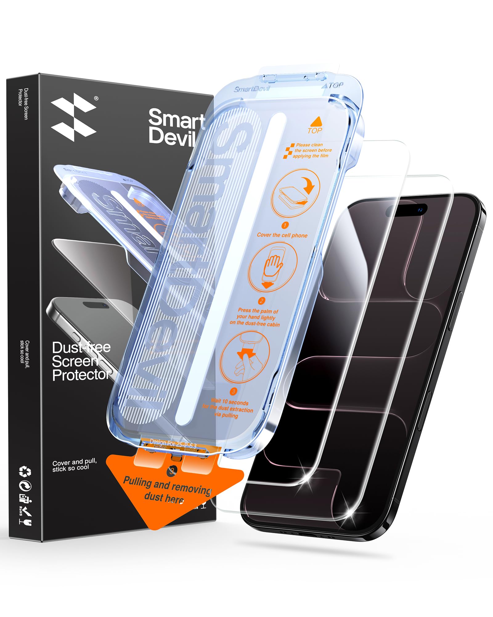 SMARTDEVIL 2 Pack for iPhone Air Screen Protector, 9H Hardness Military Grade Shatterproof, HD Clear Tempered Glass with Auto Du