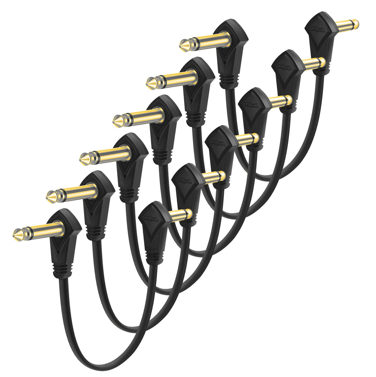 Augioth 6 Pack 12 Inch Guitar Patch Cables Gold Plug, 30 Cm Black Guitar Pedal Cable Effect Cable Cord, 1/4'' Inch Ts Low Profil