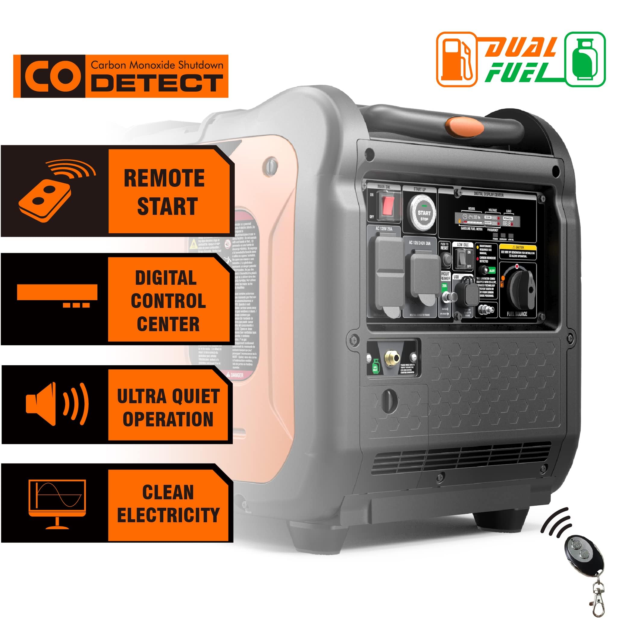 Genmax Portable Inverter Generator,6000W Super Quiet Dual Fuel Portable Engine With Remote/Electric Start,Lightweight For Backup