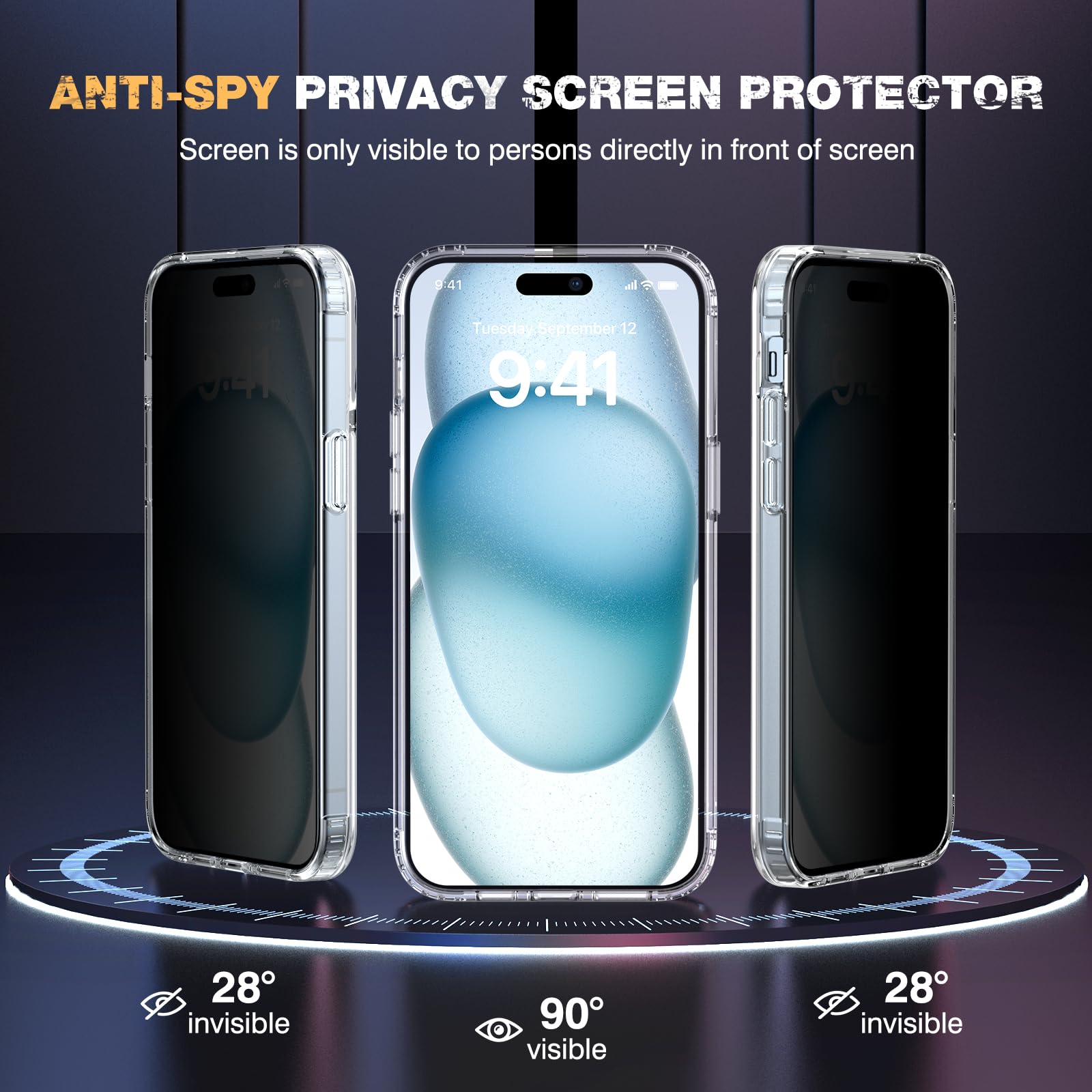 Diaclara Designed For Iphone 15 Case With Magnetic Ring, [With Privacy Screen Protector] [Anti Spy] [Military Grade Drop Protect