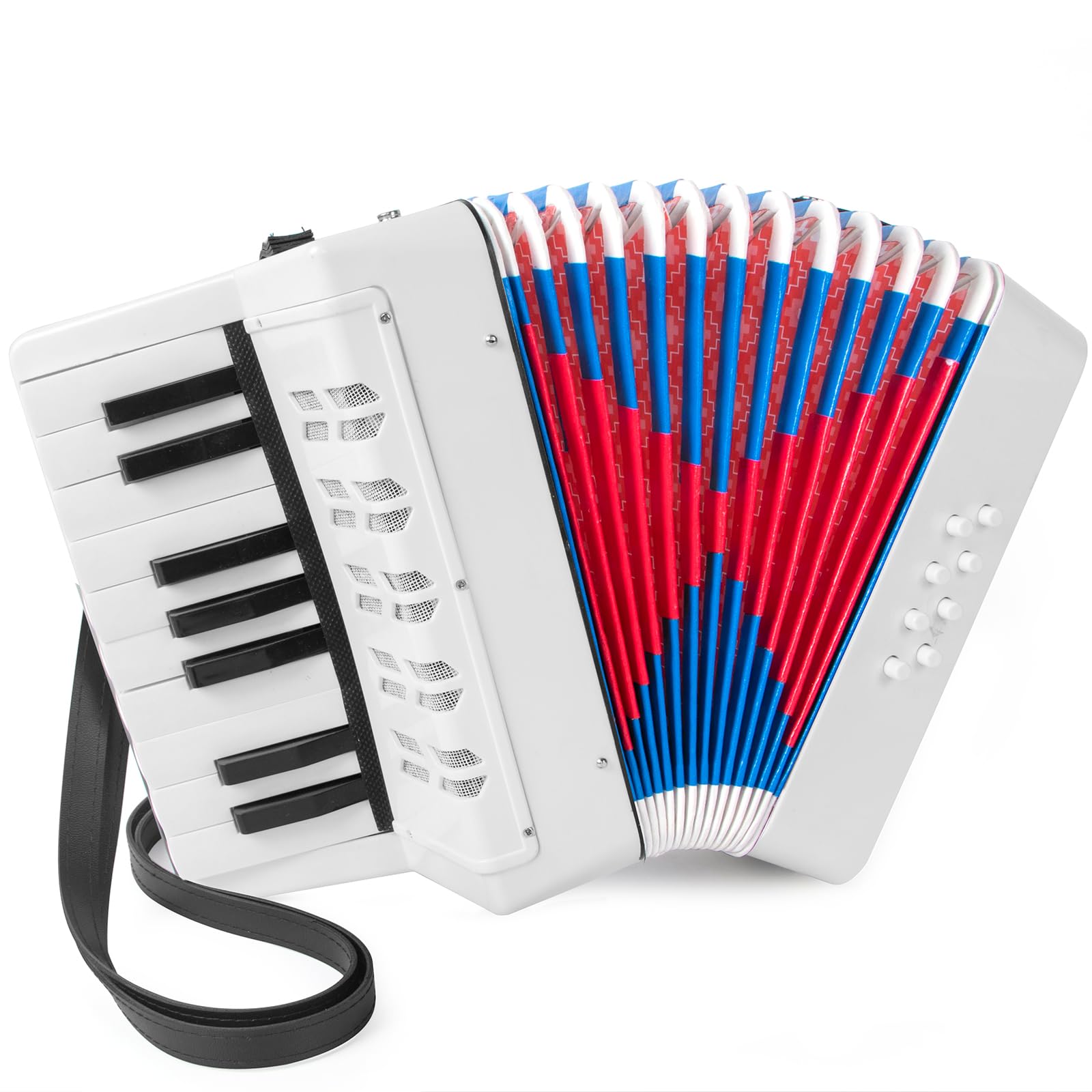 Accordion, 17 Keys Piano Accordion for Kids 8 Bass with Straps for Beginners Student Educational Musical Instrument (White)