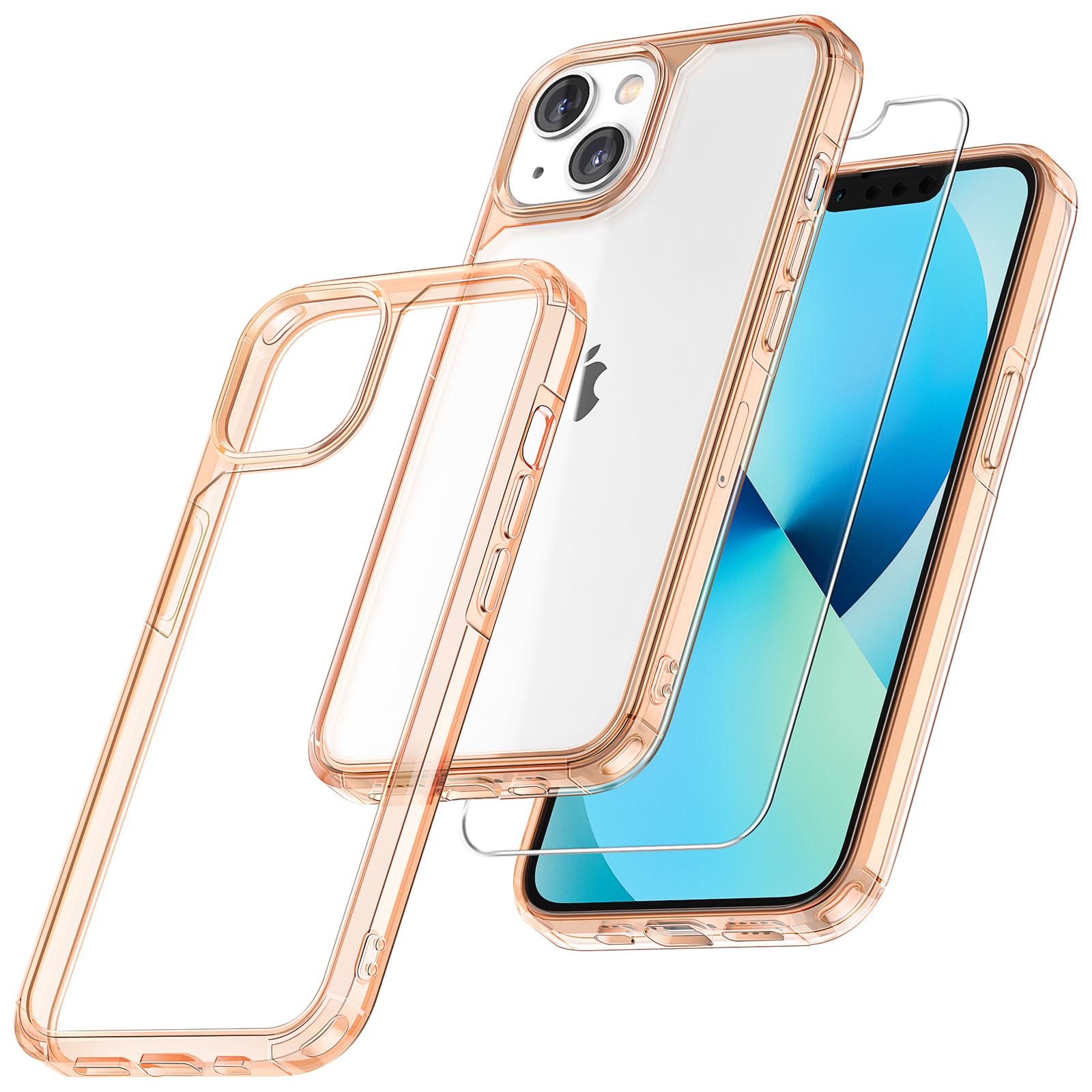Tauri 5 In 1 For Iphone 13 Case Rose Gold, [Military Grade Drop Protection] Slim Shockproof Phone Lanyard Case 6.1 Inch