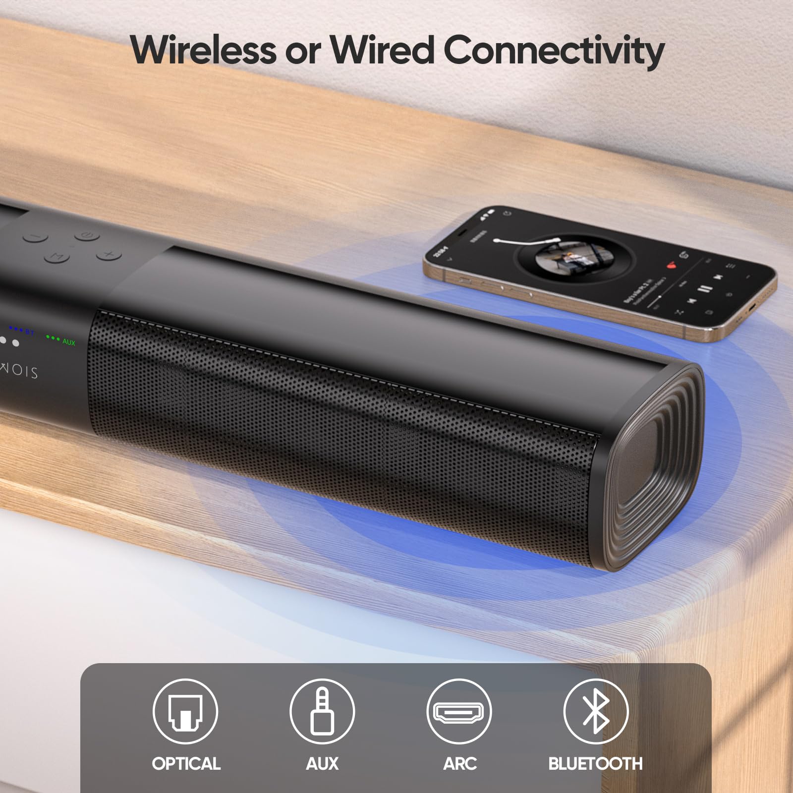 Riowois Sound Bar For Smart Tv, 2 In 1 Detachable Home Audio Soundbar Speaker,20    Sound Bar For Tv With Optical/Aux/Hdmi Arc/B