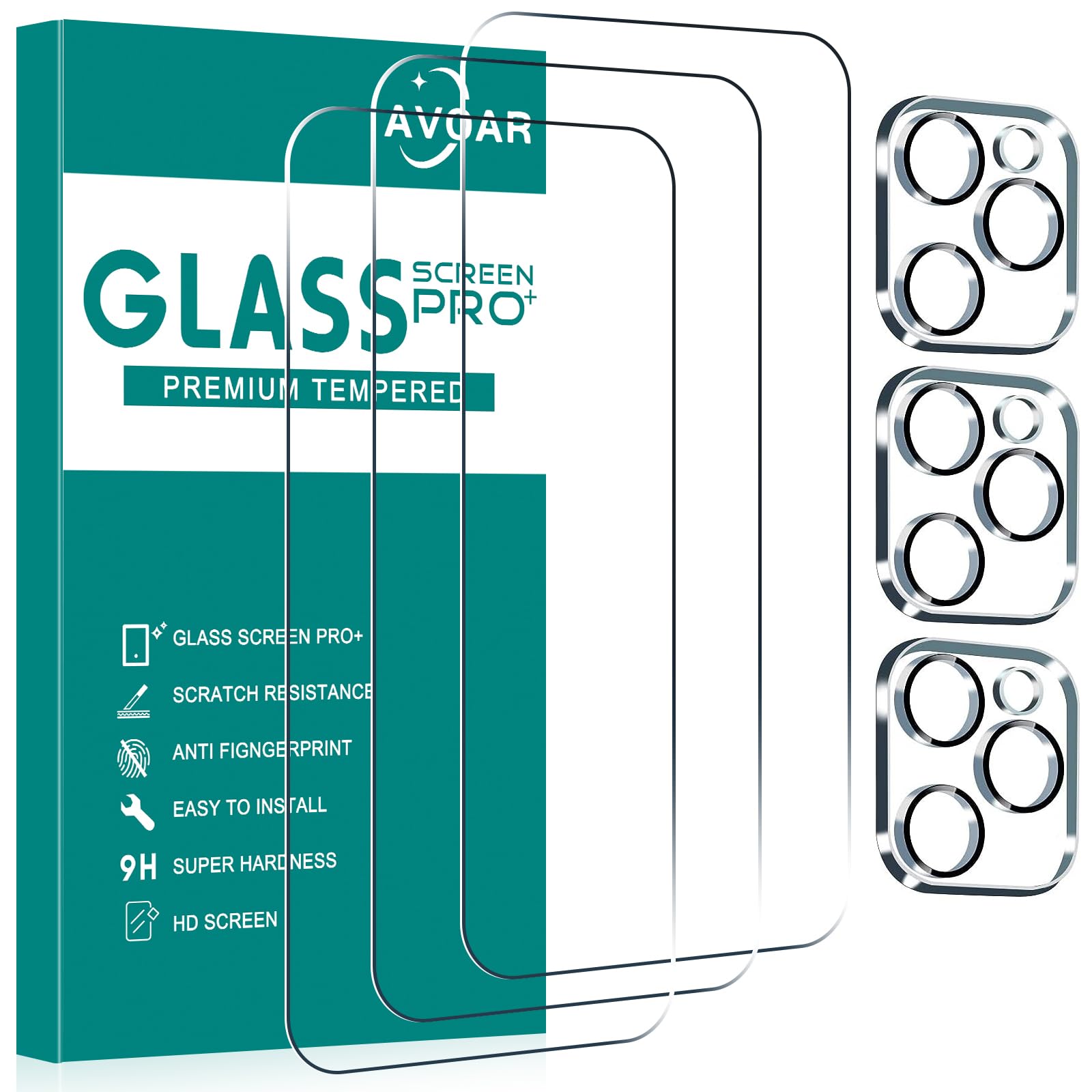 Avoar [3+3 Pack Glass Screen Protector For Iphone 16 Pro Max With Camera Lens Protector, 6.9 Inch Hd Clear Tempered Glass Film F