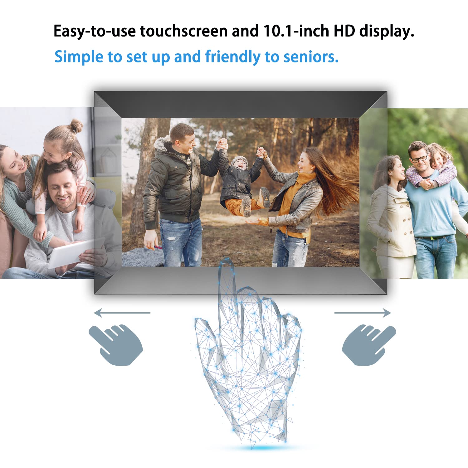 Frameo 10.1 Inch Wifi Digital Photo Frame With Ips Touch Screen Hd Display, Easy To Send Picture And Video Remotely Via App From