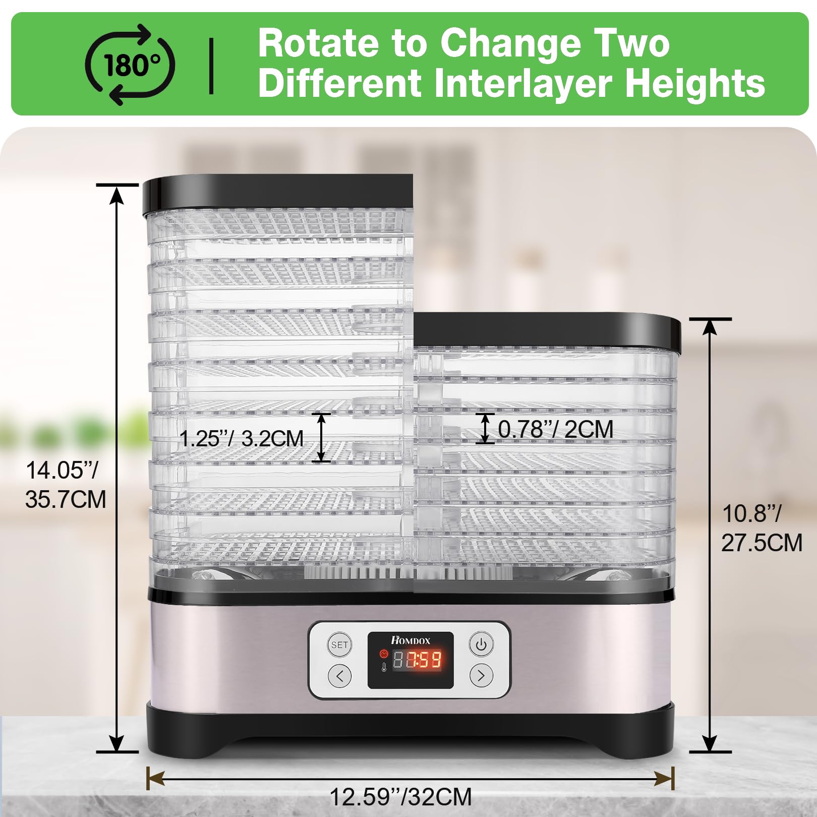 Homdox Food Dehydrator, 8 Bpa Free Trays Dehydrator For Food And Jerky With 72H Timer And Temperature Control, 400W Dehydrator For Fruit, Herbs, And Dog Treats, Fruit Roll Sheet Included