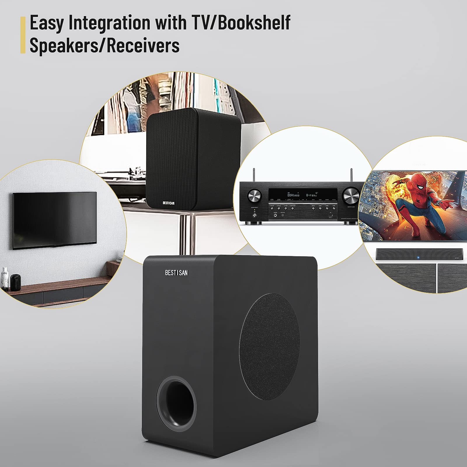 Bestisan Powered Subwoofer, 6.5'' Active Home Audio Subwoofer In Compact Design,Lfe & Stereo Line Inputs & Audio Output, Built I