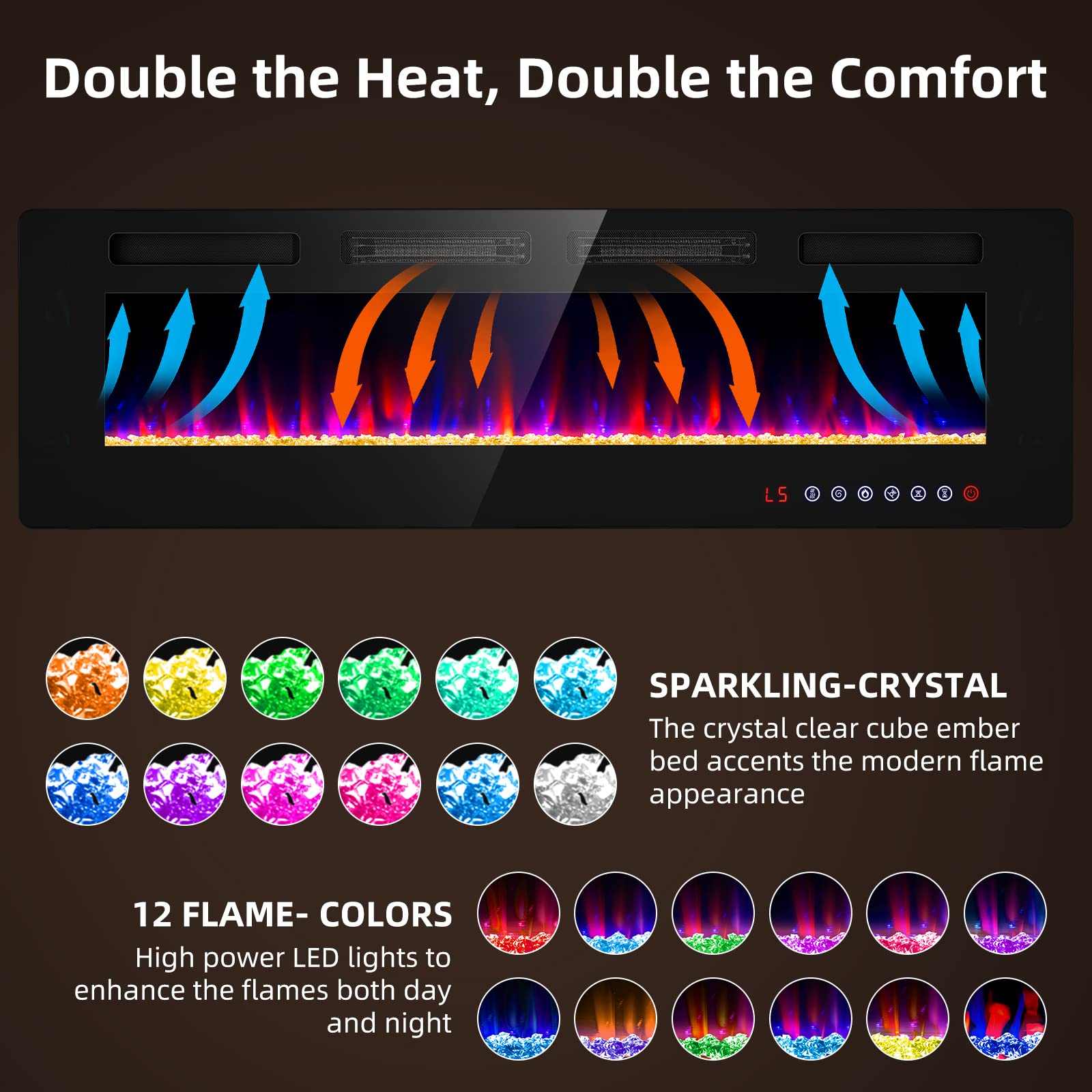 Zionheat 60 Inches Electric Fireplace Wall Fireplace For Living Room Fireplace Freestanding/Inserts/Wall Mounted With Remote Con