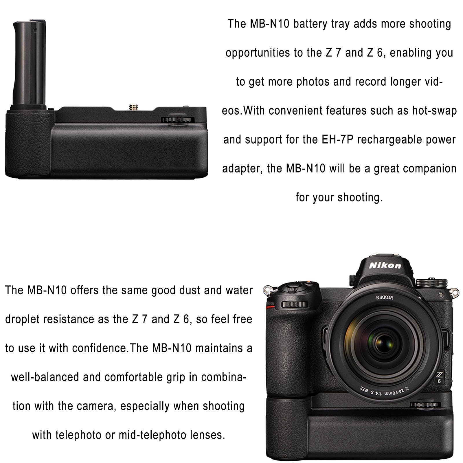Happypopo Battery Grip For Nikon Z6/Z7 Micro Single Camera, Replacement For Original Mb N10 Battery Grip,Used To Replace 2 Nikon