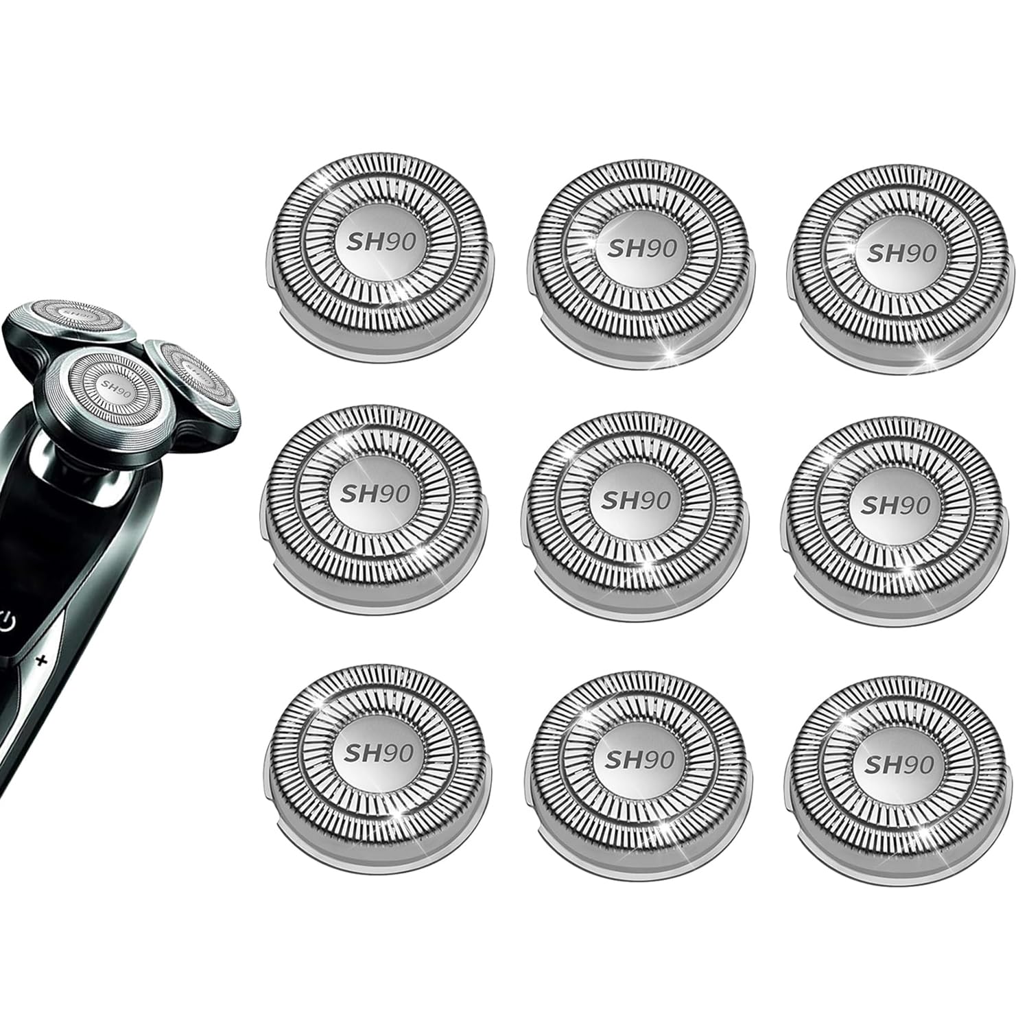 9 Pack Sh90 Replacement Heads Compatible With Ph****S Norelco Series 9000(S9Xxx) 8000(S8Xxx) Electric Razor Shaver, Upgrade Sh90
