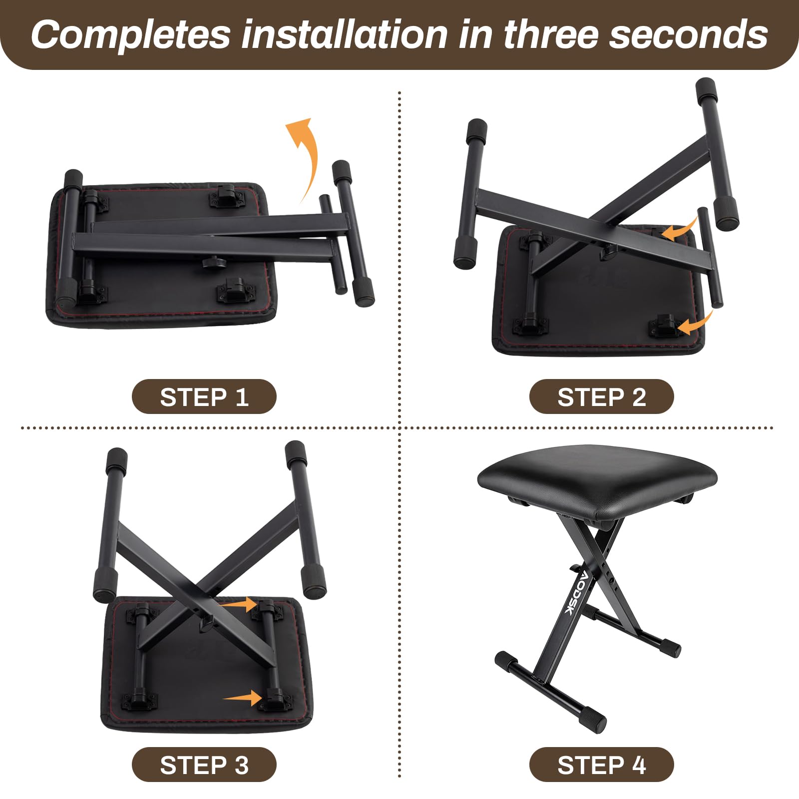 Aodsk Keyboard Bench X Style Cushion Padded,Piano Bench Adjustable Collapsible Stool Chair Seat,Flame Retardant Cotton,Non Skid