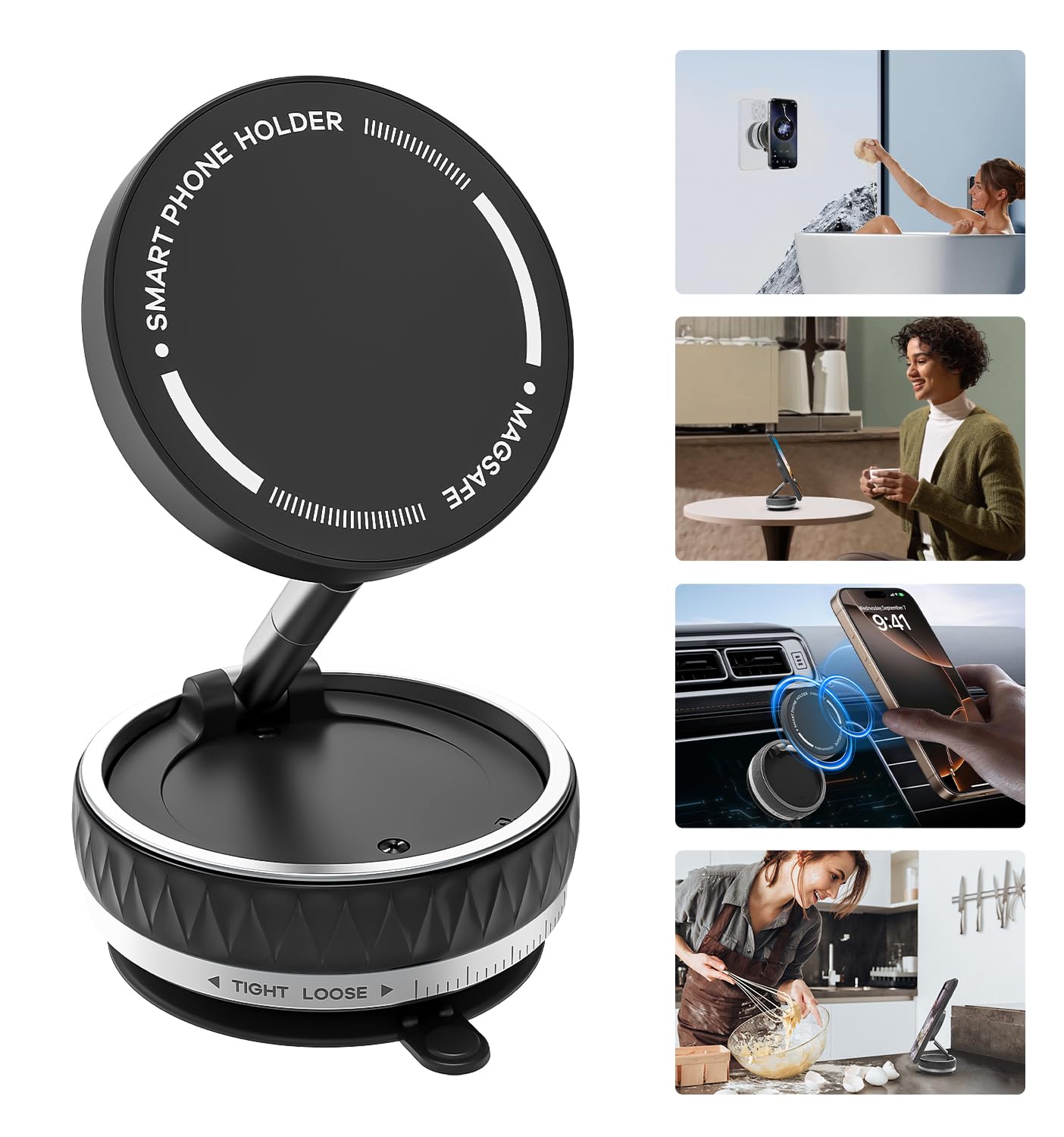 Car Upgraded Mount For Magsafe, [Strongest Suction & 2500Gf Strongest Magnetic] 360Adjustable Cell Phone Holder, With 2Pcs Ring-