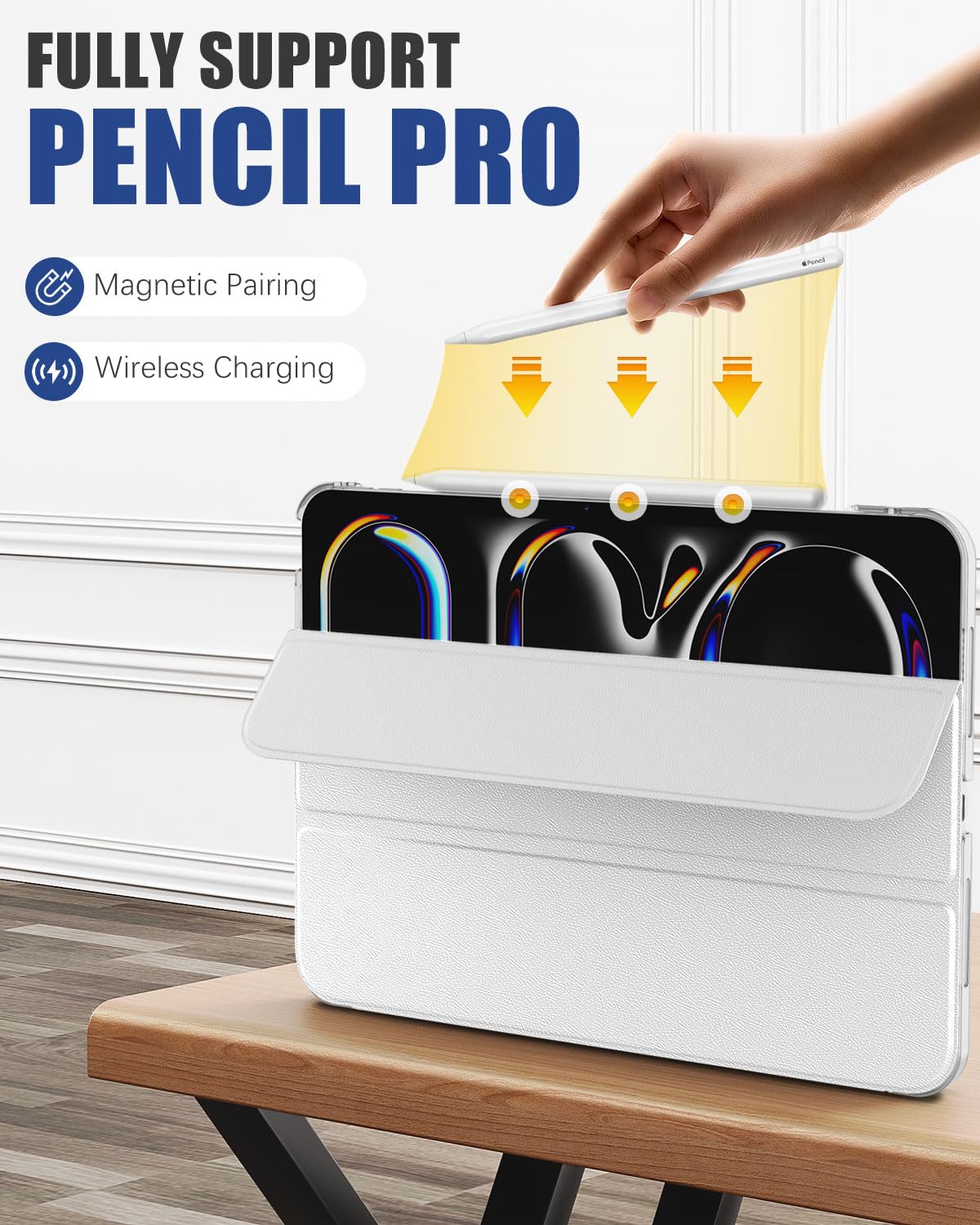 MoKo for iPad Pro 11 Inch Case M4 2024 (5th Gen), Ultra Slim Stand Case with Hard PC Translucent Back Shell Cover for iPad Pro 11'' 2024 Model (A2836/A2837/A3006), Support Apple Pencil Pro, White