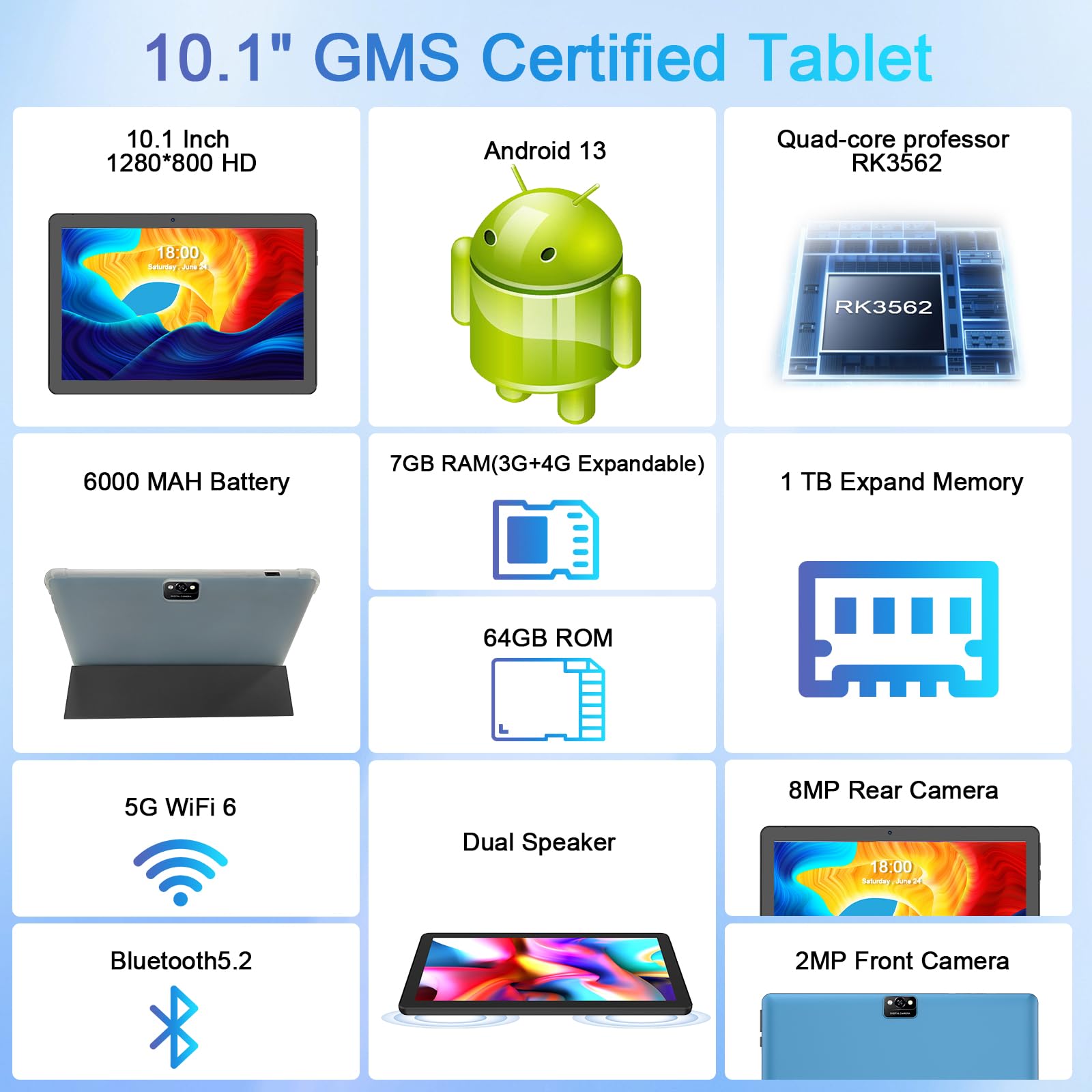 Newision Android Tablet 10 Inch, 2024 Newest Android 13 Tablet,64Gb+7(3+4 Expand) Gb/1Tb Expandable,6000Mah Battery,2 In 1 Table